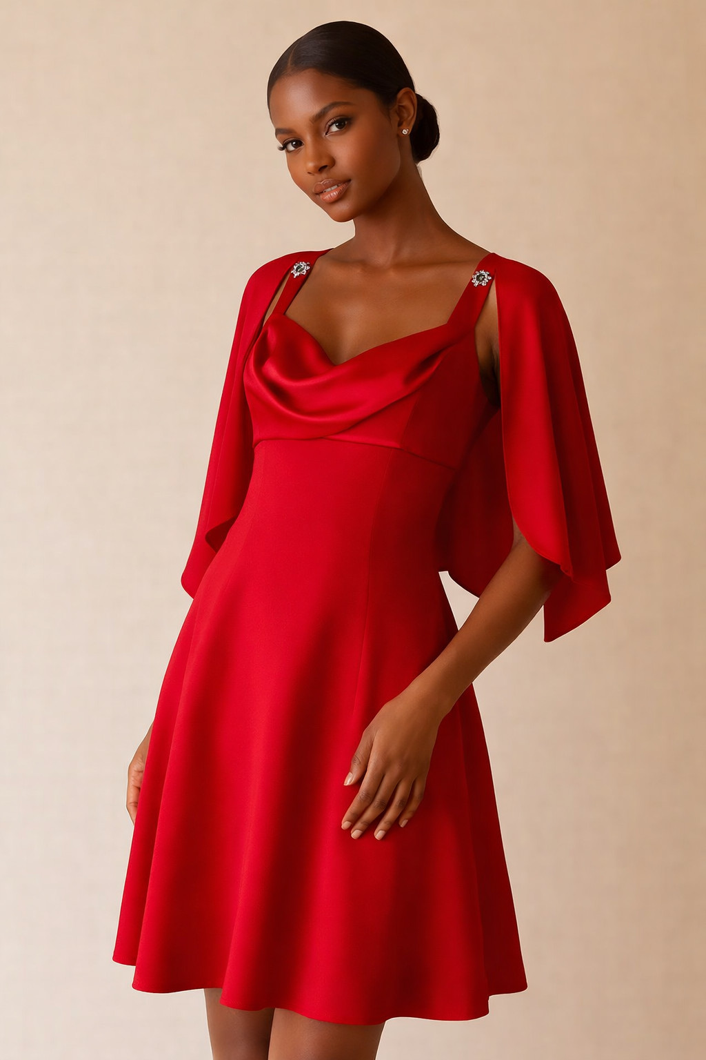 Eureka Red Cowl Neck Dress – Size Small – Excellent vintage Made in USA