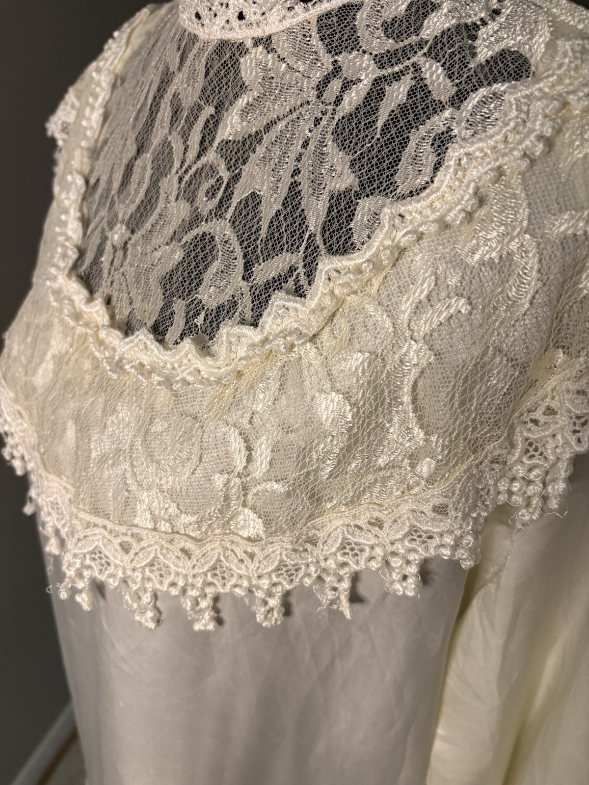 Vintage Satin 80s Worthington Lace Bibbed Blouse