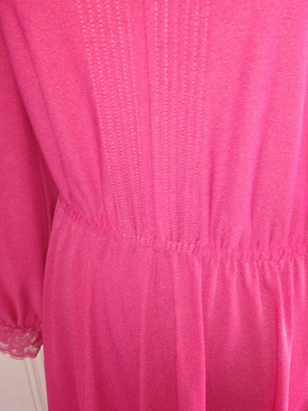 Vtg Jane Baar Dress Raspberry LS Lace Front Collar Elastic Waist No Sz Tag M/L