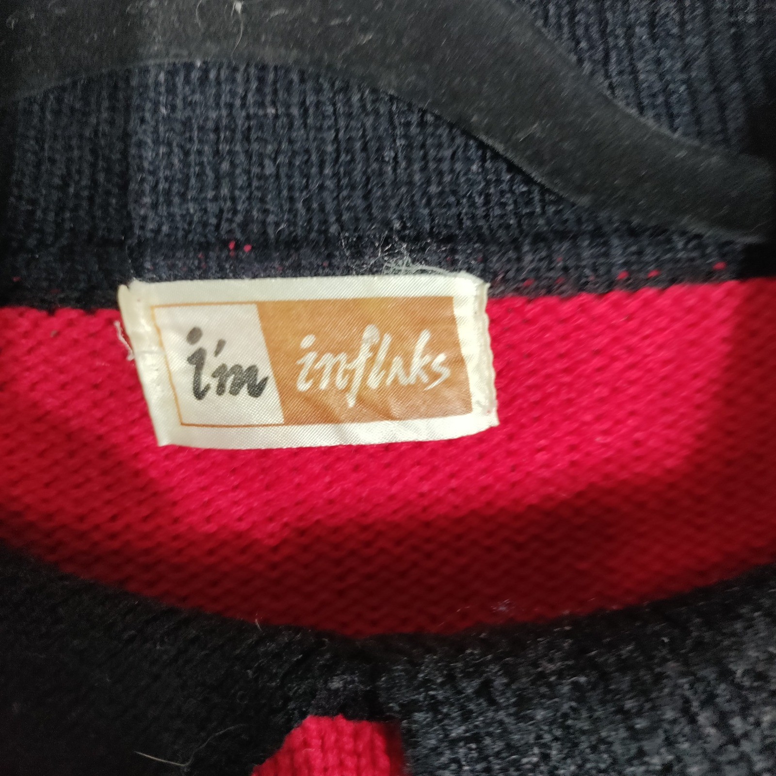 Vintage I’m Inflaks Red Cat Intarsia Knit Sweater Polo Collar Retro 80s 90s