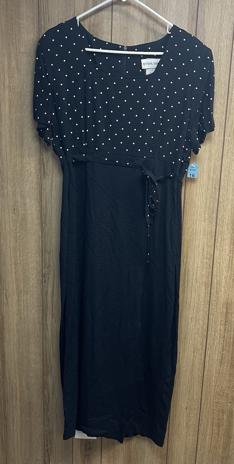 Vintage Betsy’s Things Dress Womens 16 Black Polka Dot Square Neck Tie Front Y2K