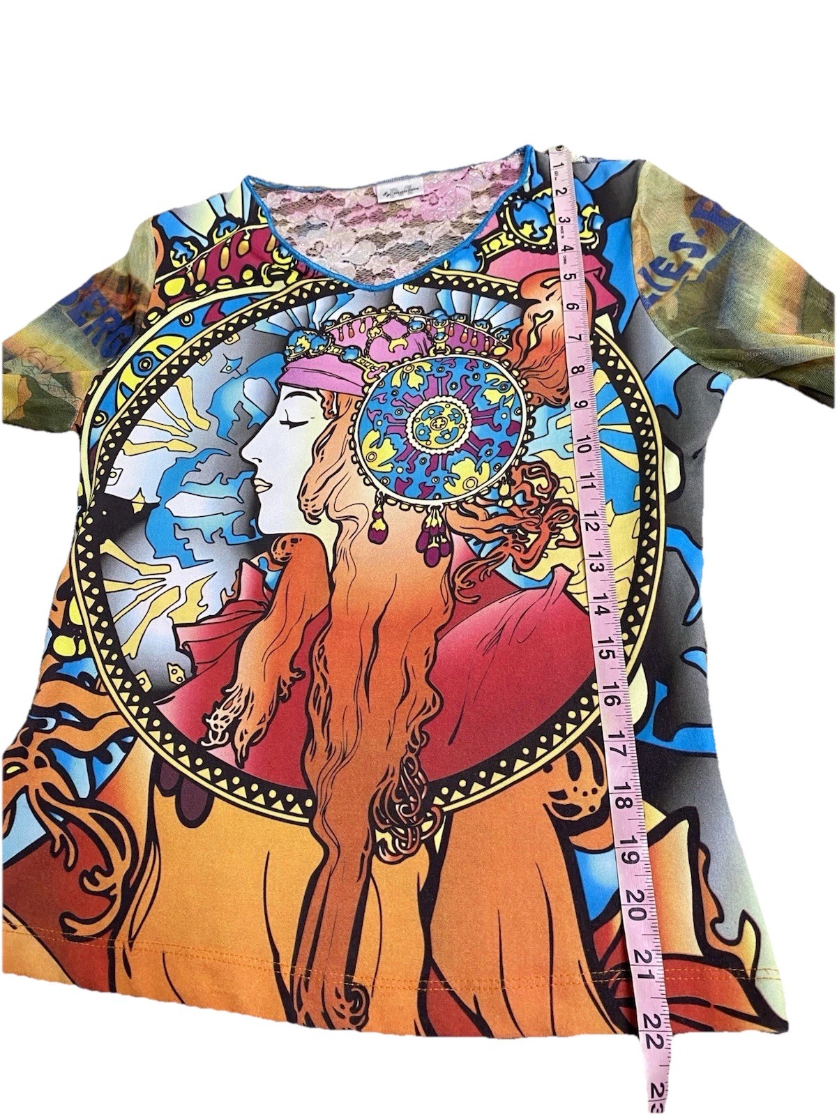 Rare Vintage Y2K Euro-Graphic Celestial Zodiac Festival tattoo 3/4 Sleeve Top M