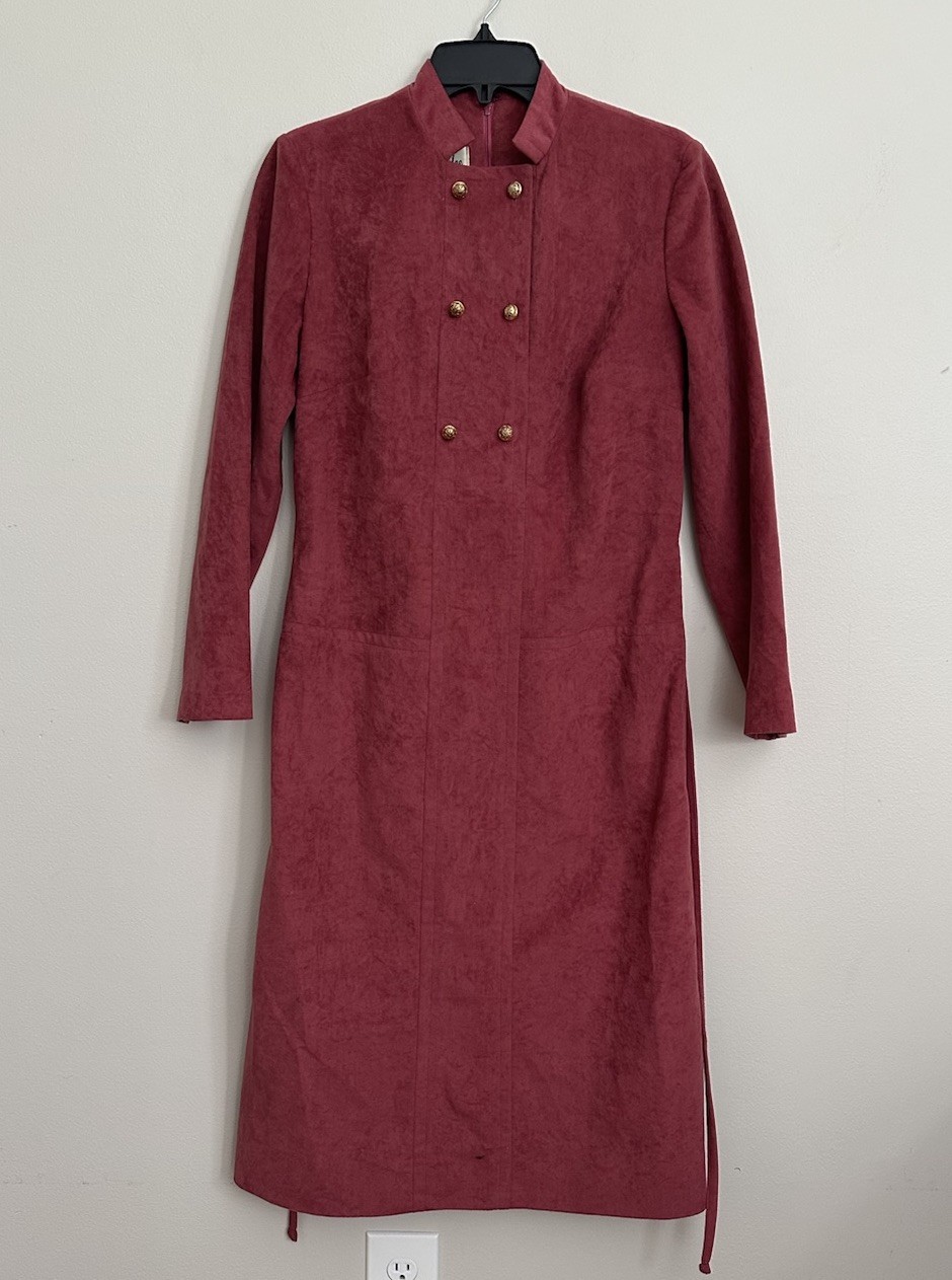 Vintage Faux Suede Midi Dress Pink Mauve Western Prairie Cottagecore Medium 90s