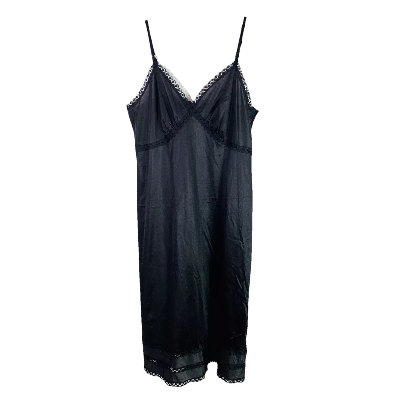 Vintage Sears Nylon Lace Full Slip Black USA Size 36 Thin Strap Tierd Hem