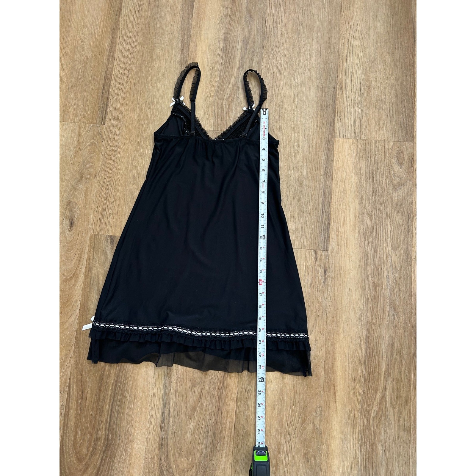 Vintage Black Coquette Slip mini Dress Bows Ruffle Trim sexy lingerie party