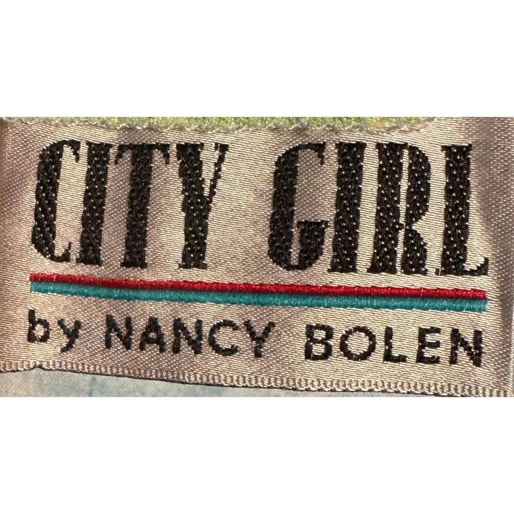 Vintage 80s City Girl Nancy Bolen 2 Piece Pant Set Blue Lime Acid Wash Rayon XL