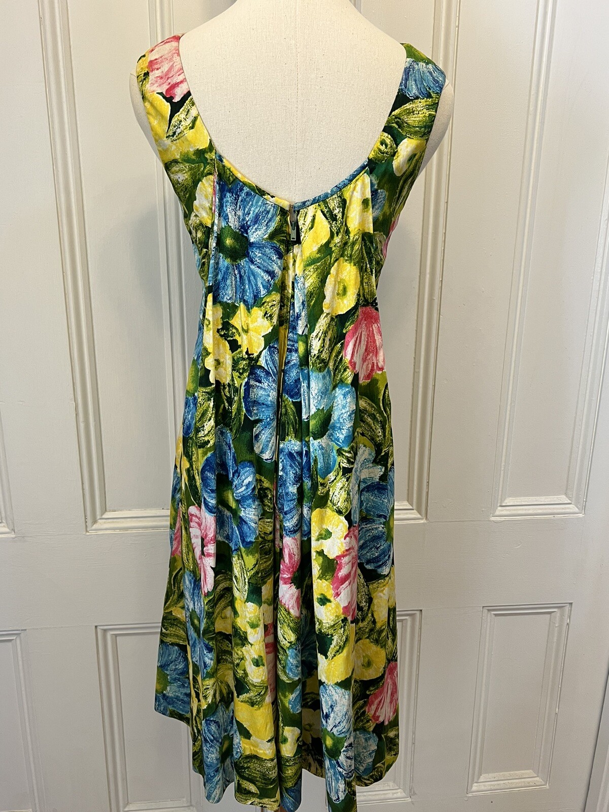 1950s Hawaiian Floral Print Short Dress Kiyomi Hawaii 1960s Caped Cotton