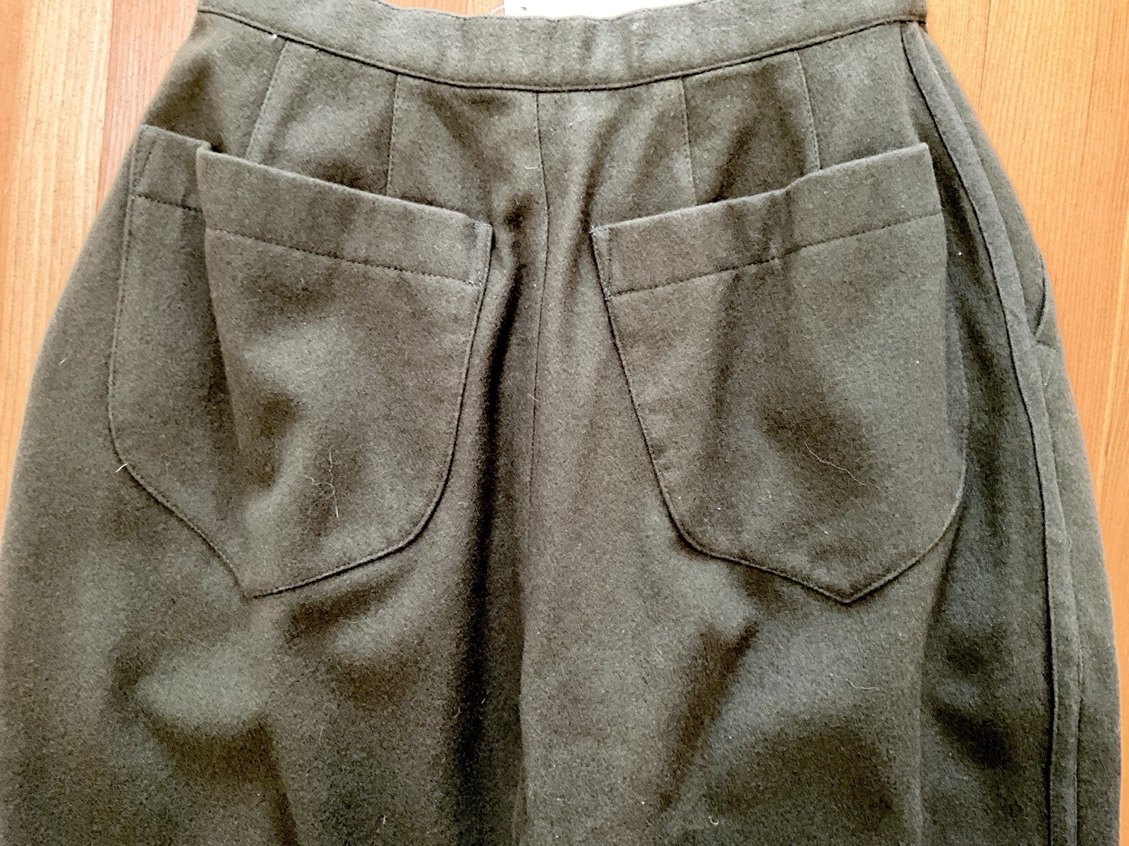 Vintage 1970’s Issey Miyake Olive Wool Pants with Webbed Knees