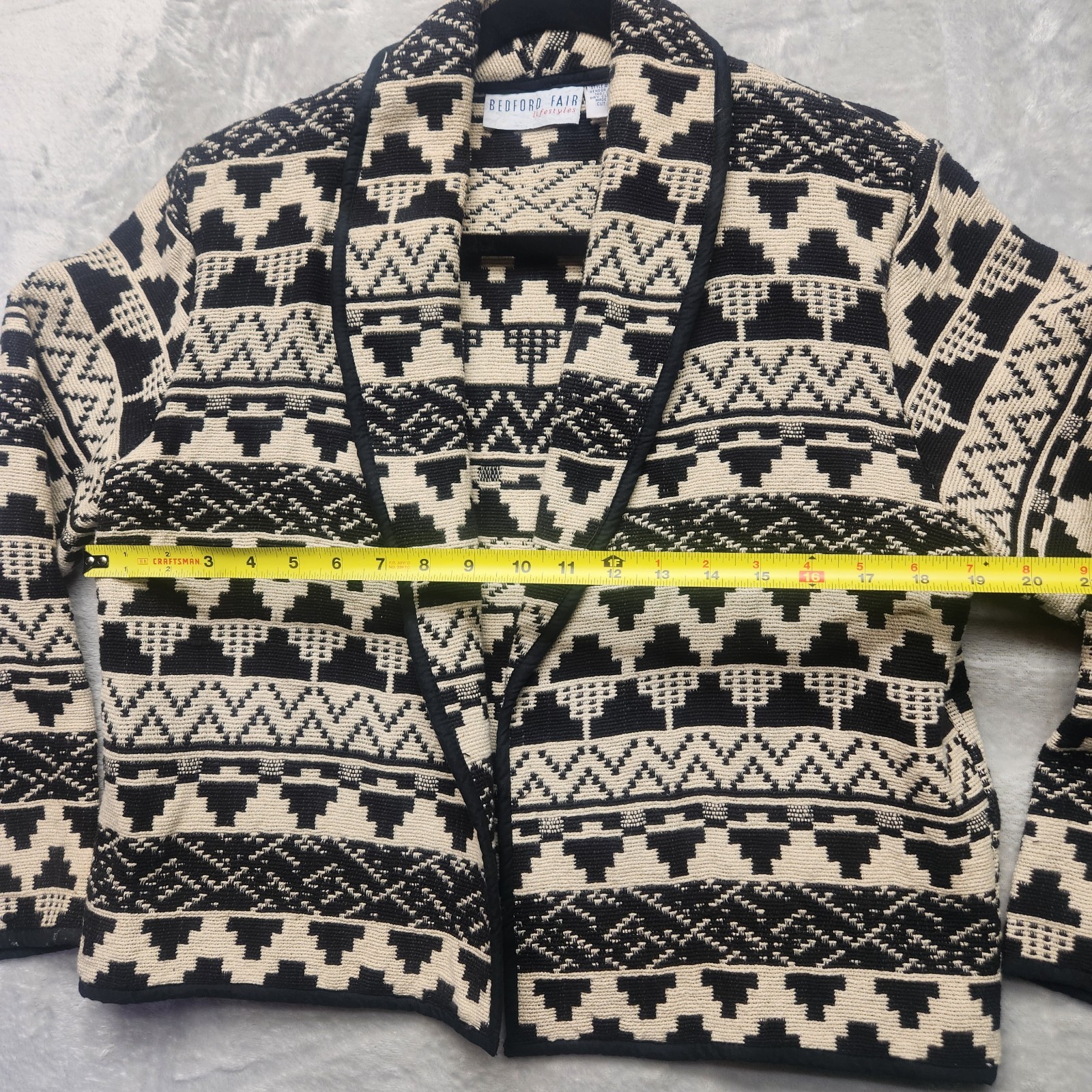 Bedford Fair Lifestyles WM M Vintage Jacket Black Cream Southwest Tapestry Aztec