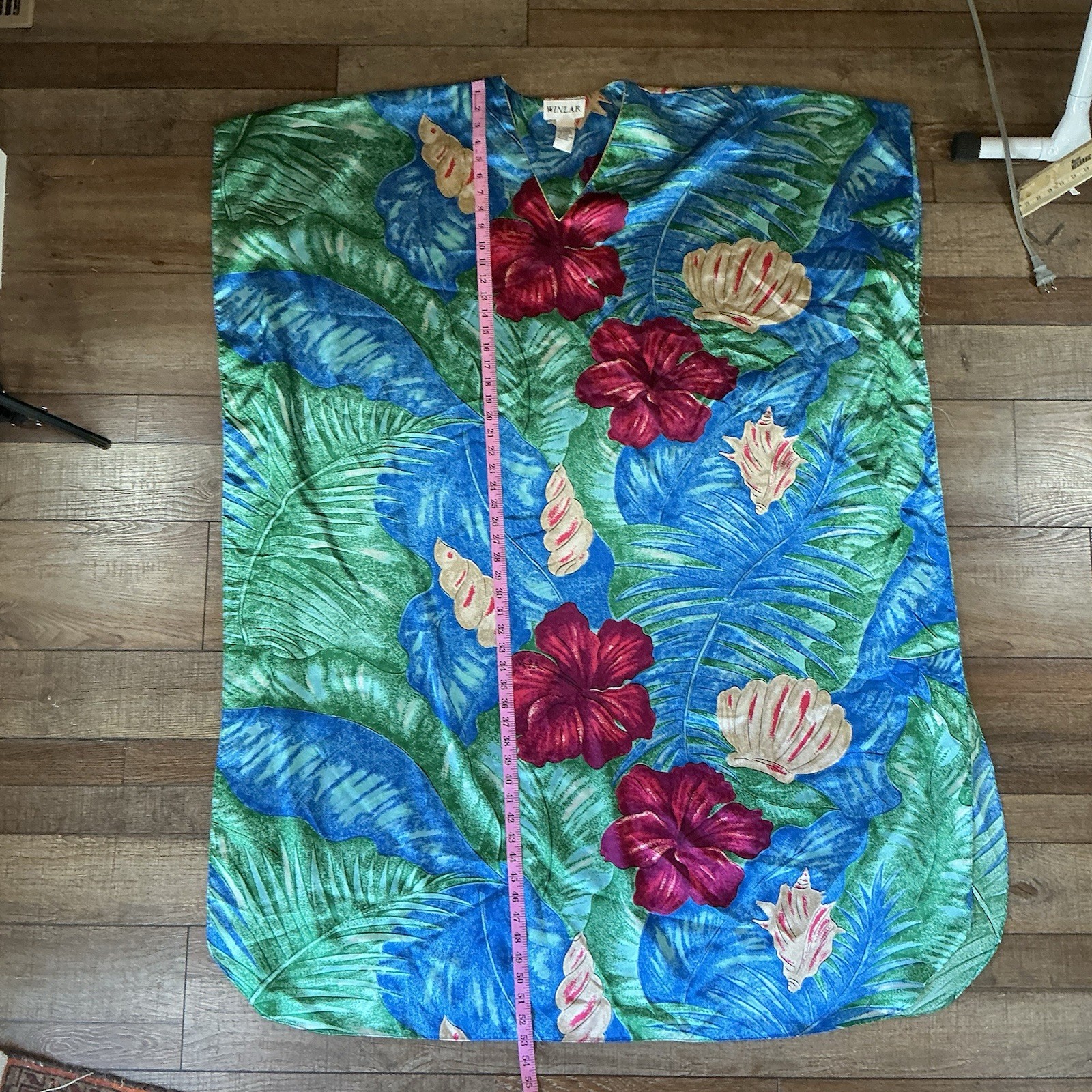 VTG OS Winlar Caftan Dress Floral Shell Print Maxi Lounge Kaftan Pakistan #1992