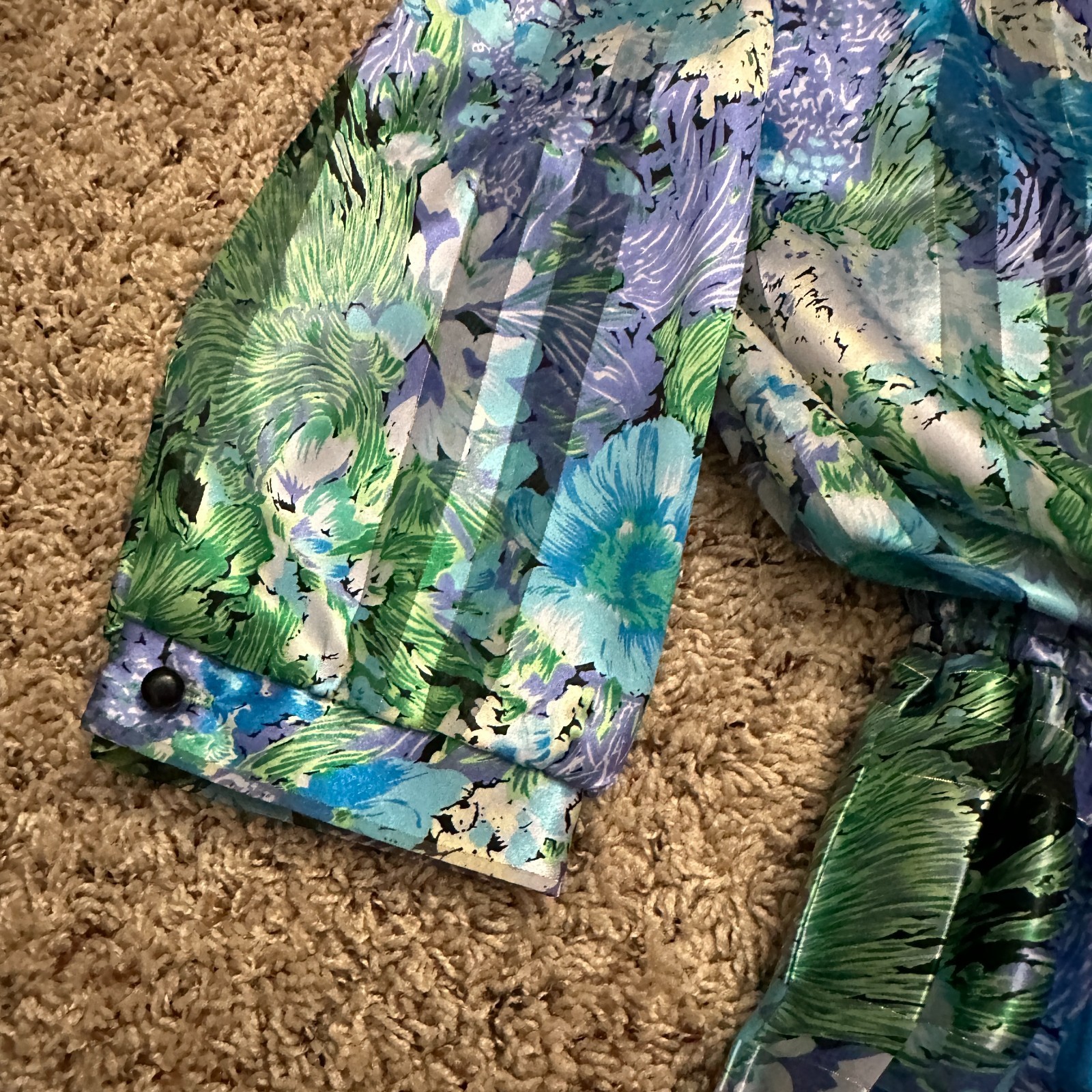 Vintage 80s Damon Petite Floral Pleated Dress Womens Size 8 Union Made USA Retro
