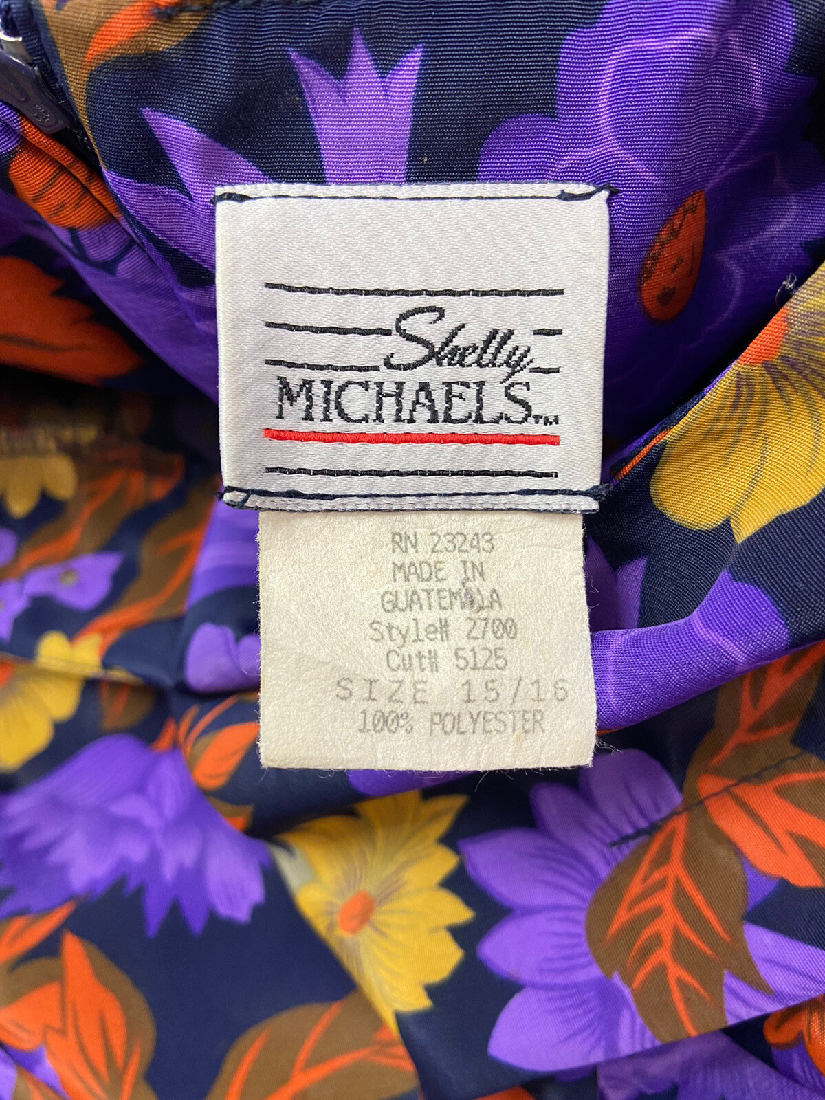 Vintage Shelly Michaels Purple Yellow Floral Pleated Blouson Dress Women’s 15/16