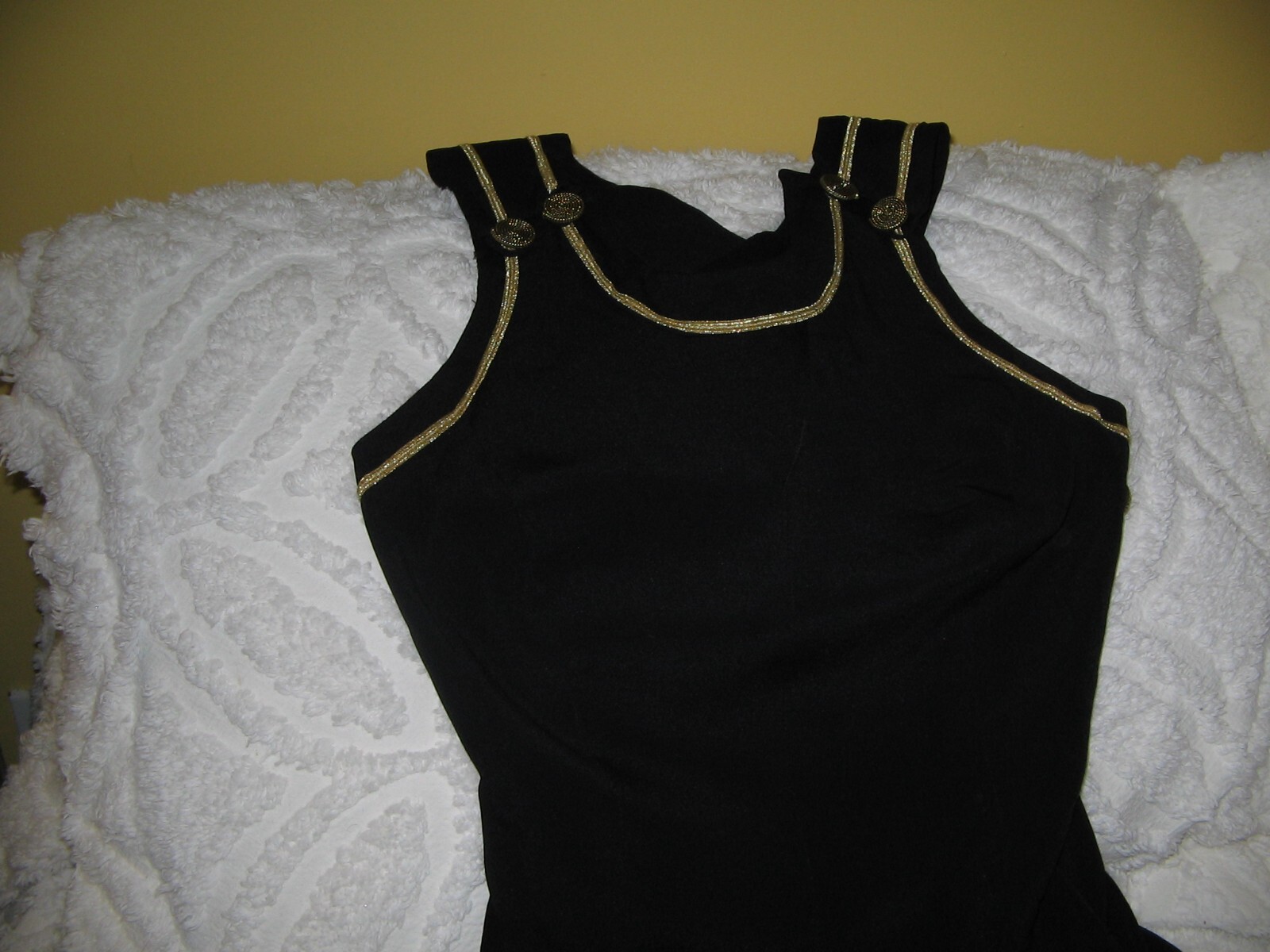 VINTAGE BLACK JUMPSUIT NAUTICAL GOLD BRAID & BUTTONS SZ 4 MISS ASHLEE SEXY