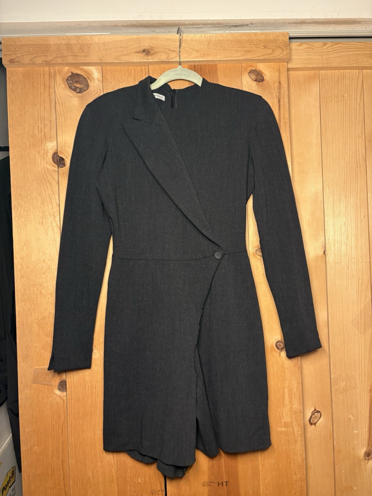 VTG Emporio Armani black asymmetric double-front blazer ROMPER Wool XS/S 36/26”