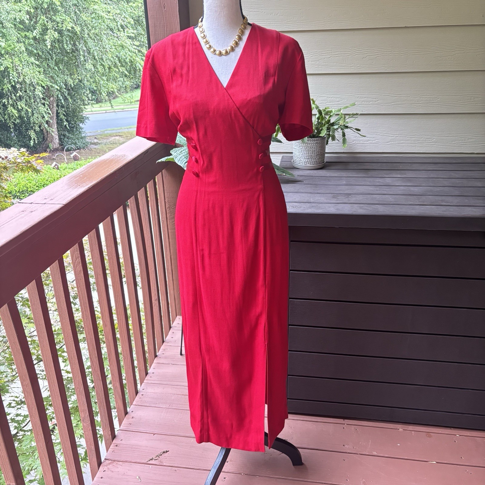 Vintage 80s John Roberts Red FittedSheath Dress | Holiday Maxi Size 6