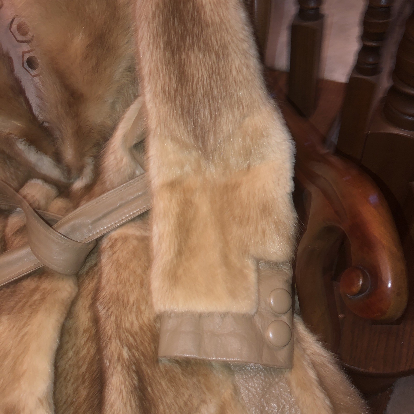 Vintage Tan Leather Trim, Fox Collar, Fur Coat. By J.l Hudson, Size Small 1970s