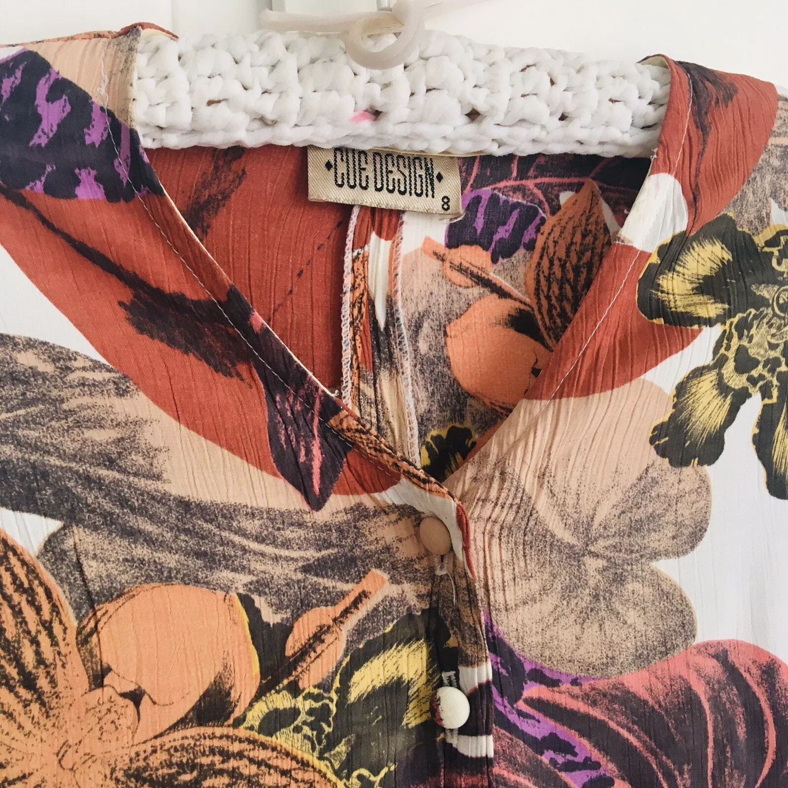 Vintage 90s CUE Design Blouse Top Small Brown Floral