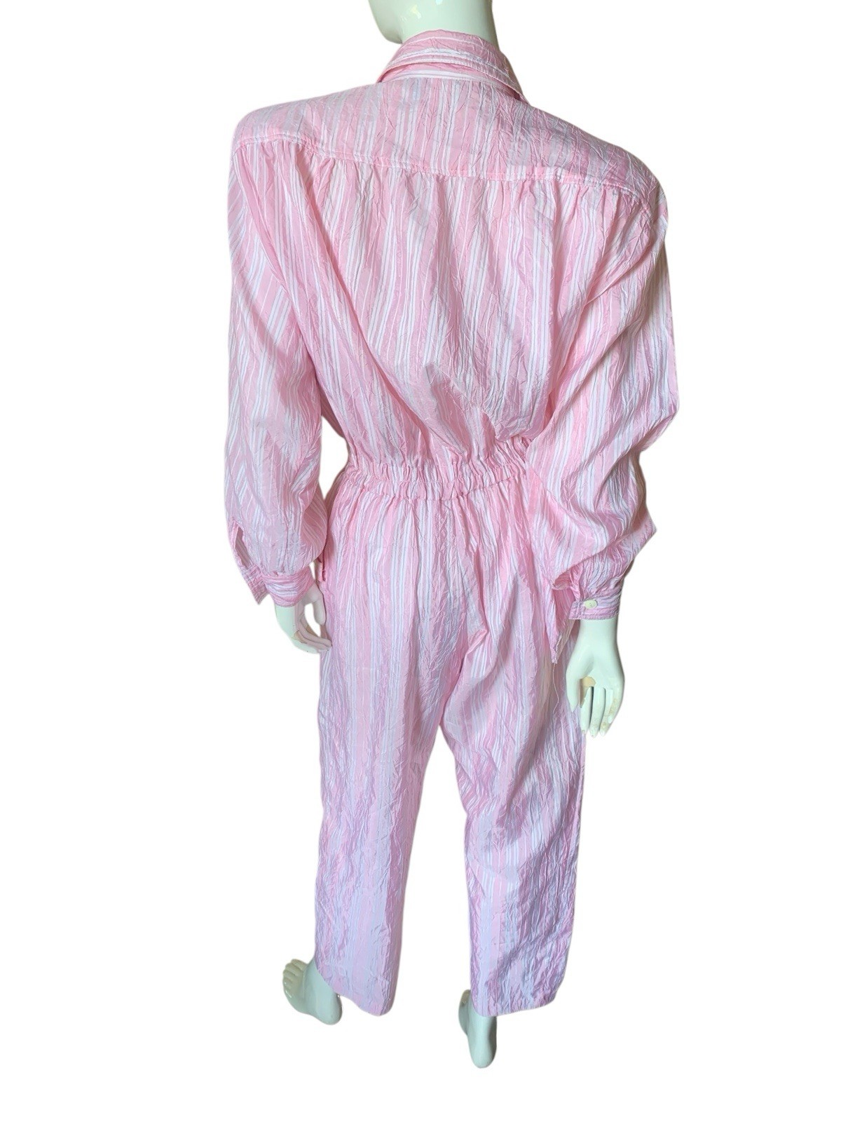 Vintage L Rothschild San Francisco Pink Striped Jumpsuit Pockets Collared Sz 12