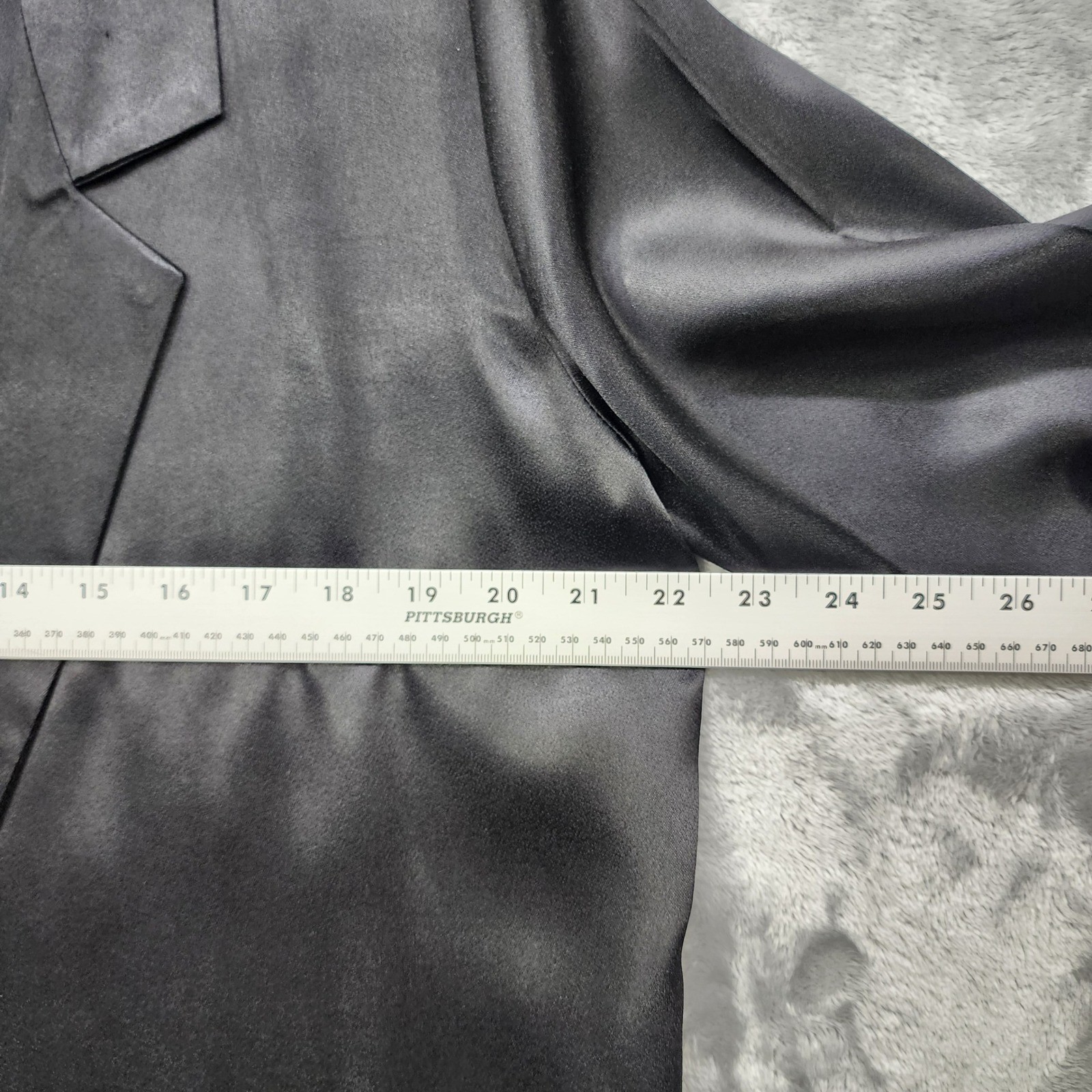 Vintage Joanna Blazer Womens S Black Satin Open Front Cuffed 3/4 Sleeve Tuxedo