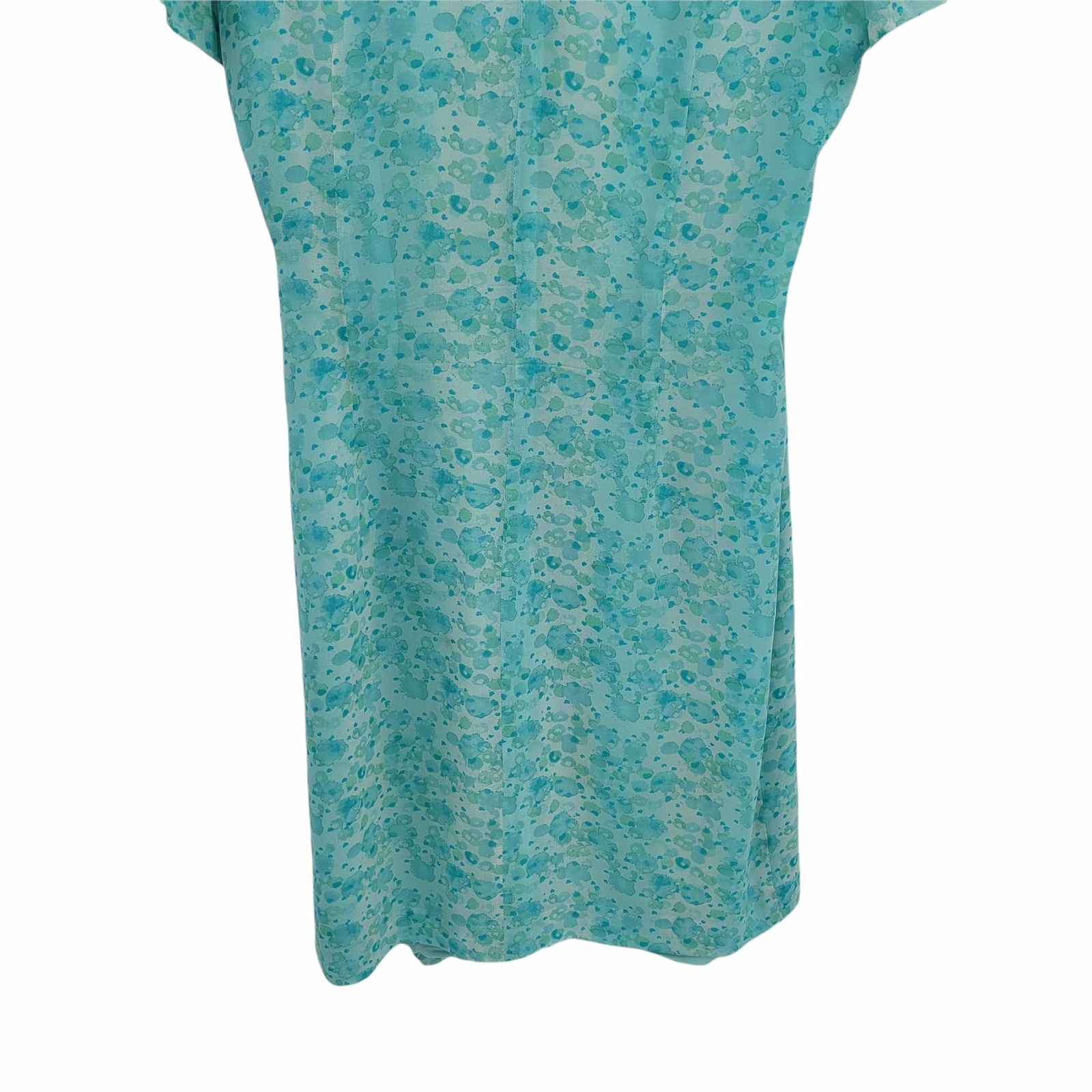 90’s Wrap Dress 10 Pastel Aqua Blue Ditzy Floral Short Sleeve Tea Length V-neck