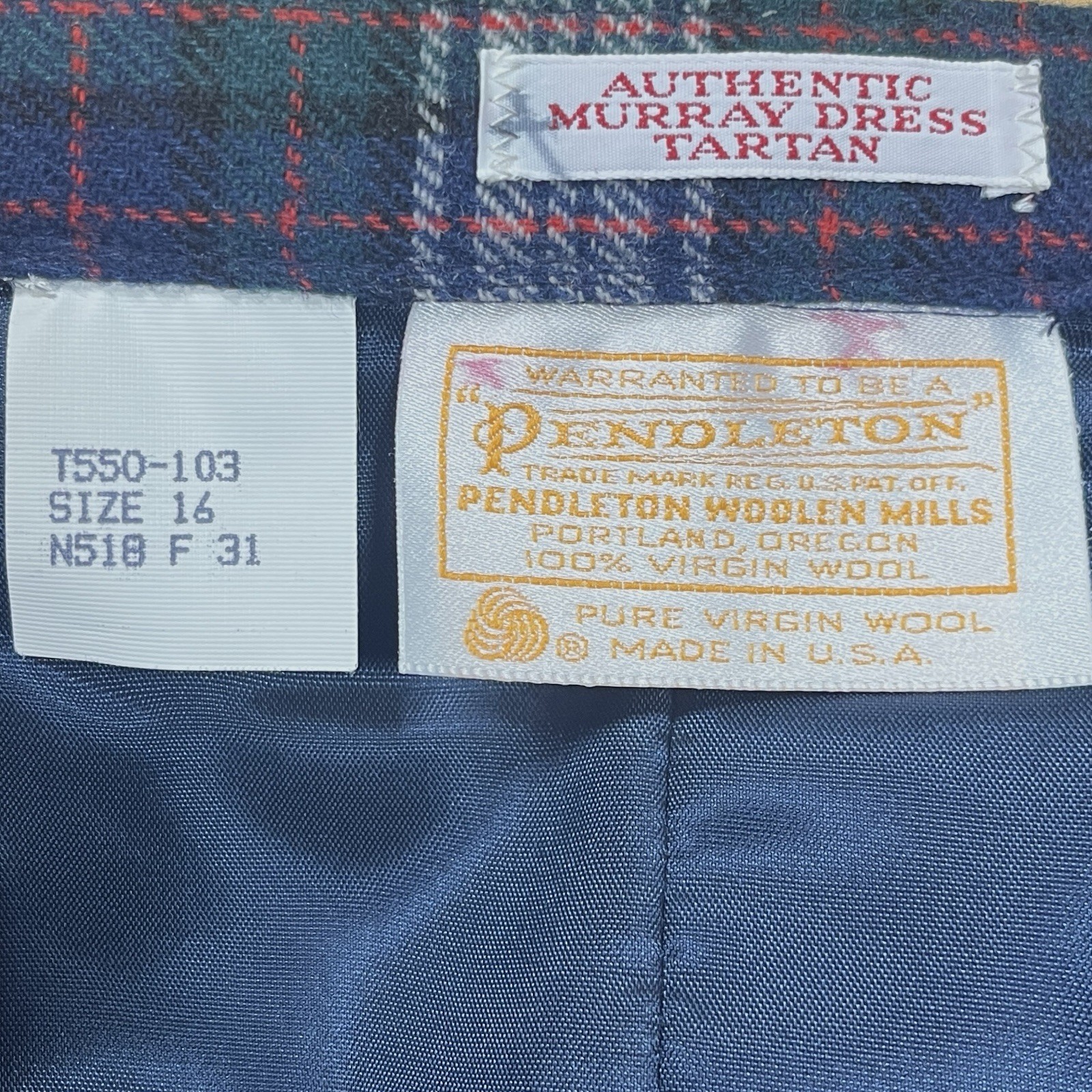 New Vintage Pendleton Murray Tartan 100% Wool Midi Skirt Sz 16 Lined