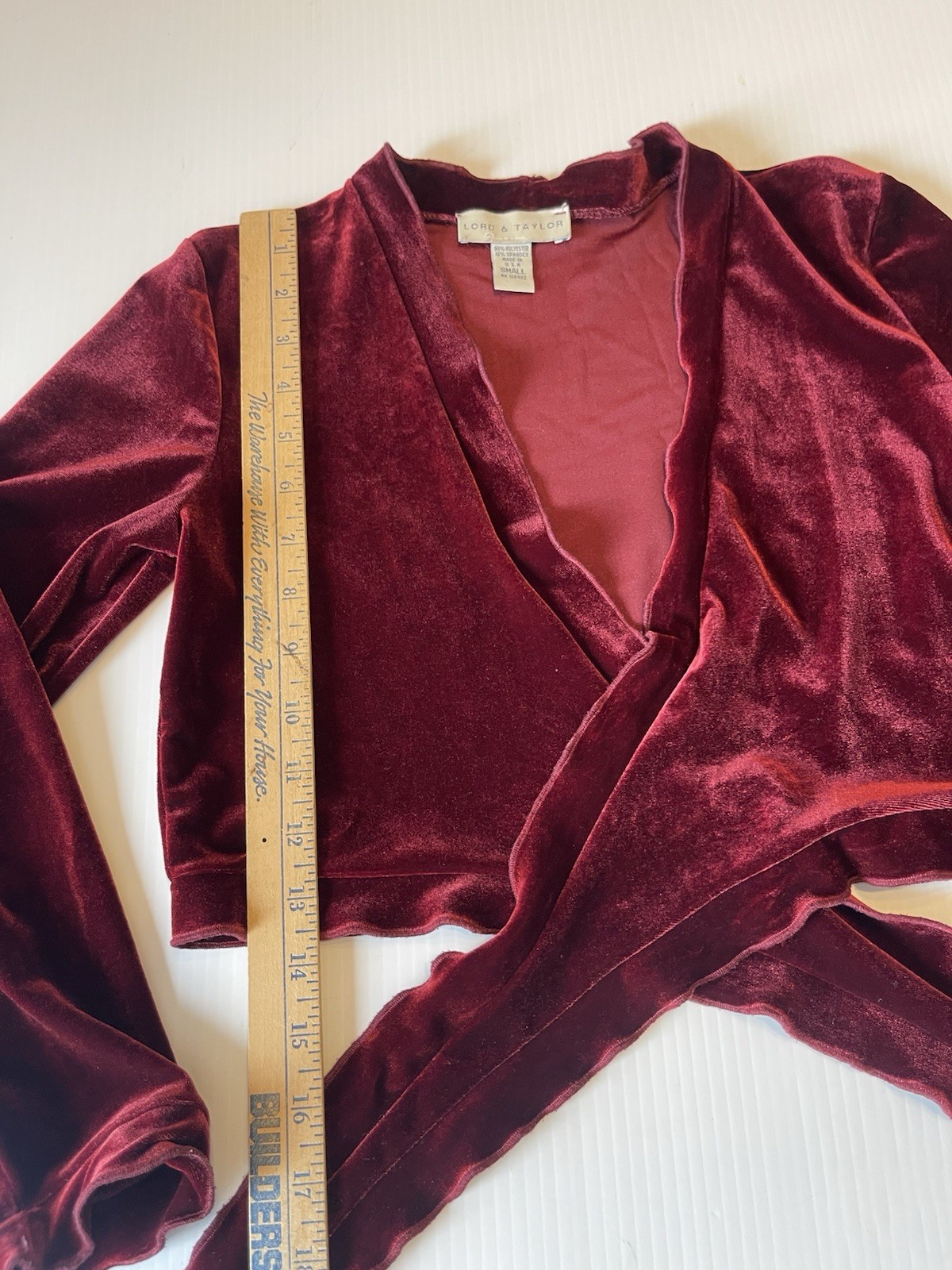 Vintage Lord And Taylor Cropped Bolero Shrug Velour Burgandy Cardigan Size Small