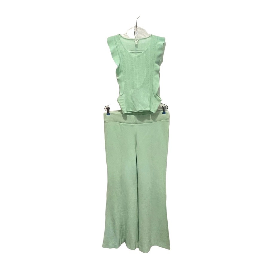 60s Pant Set Women’s XS S Vintage Ruffle Trim Top and Pants Stretch Poly US Made