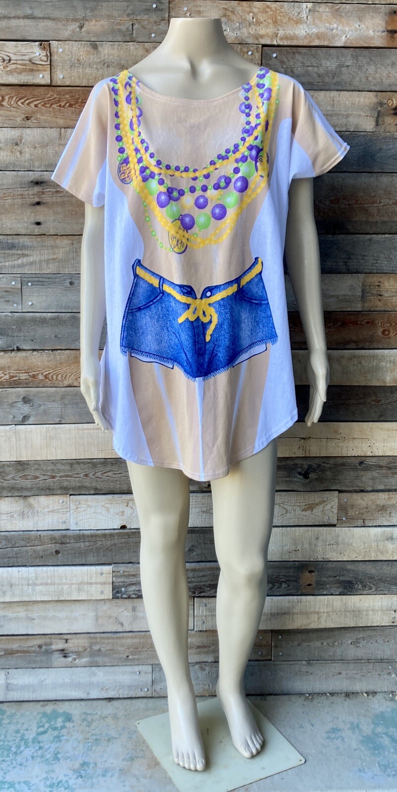 Vintage Swimsuit Coverup Mardi Gras Topless by Fun 2 Wear Cutoffs Beads