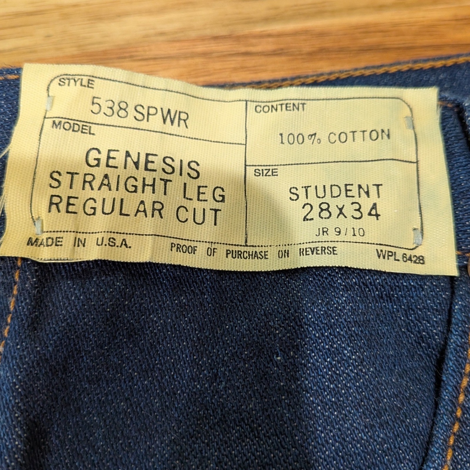 Deadstock Vintage Wrangler Genesis Jeans 28×34 USA Dark Indigo Straight Leg NOS
