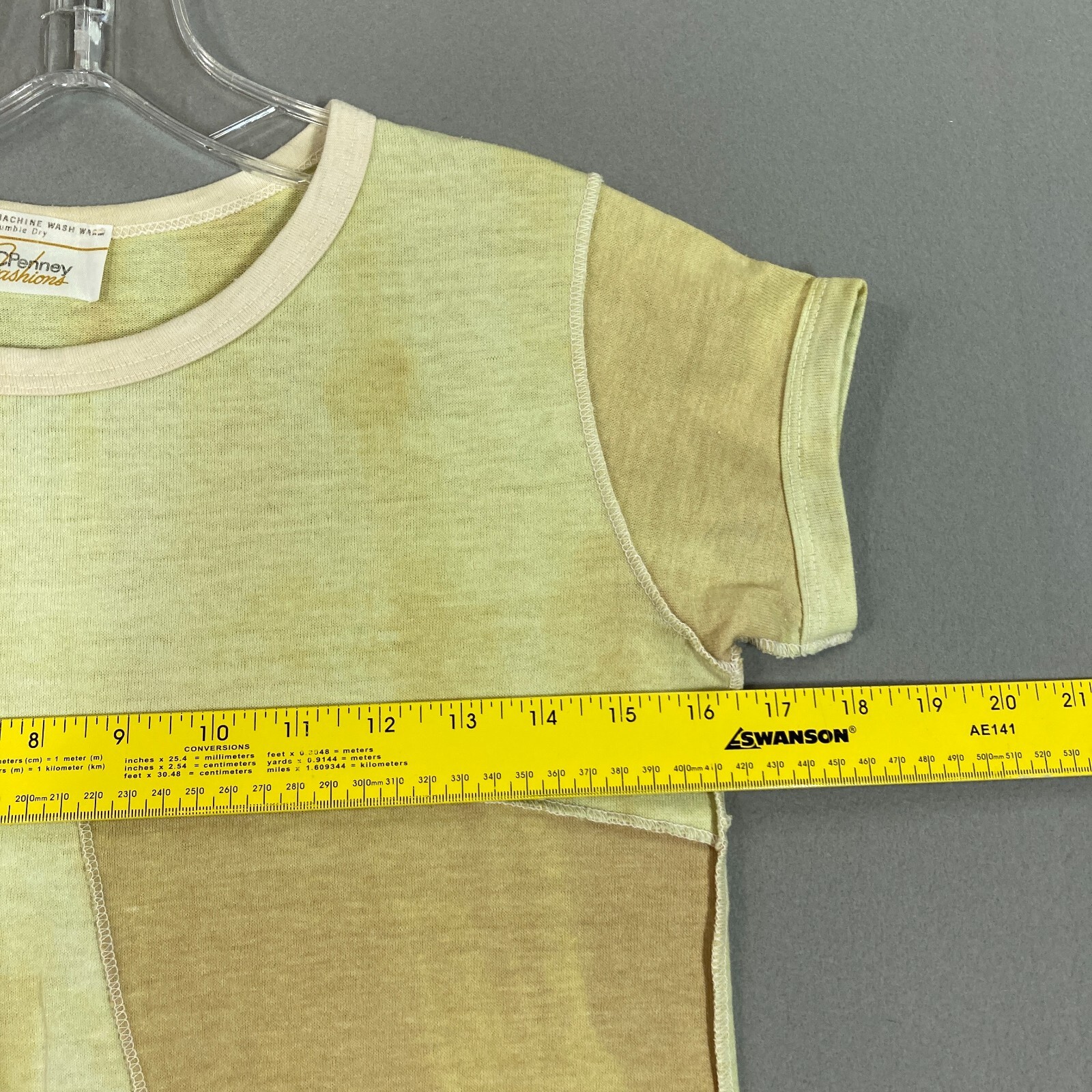 Vtg 70s Womens T Shirt Patchwork Hippy Short Sleeve Tie Dye Yellow Single Stitch