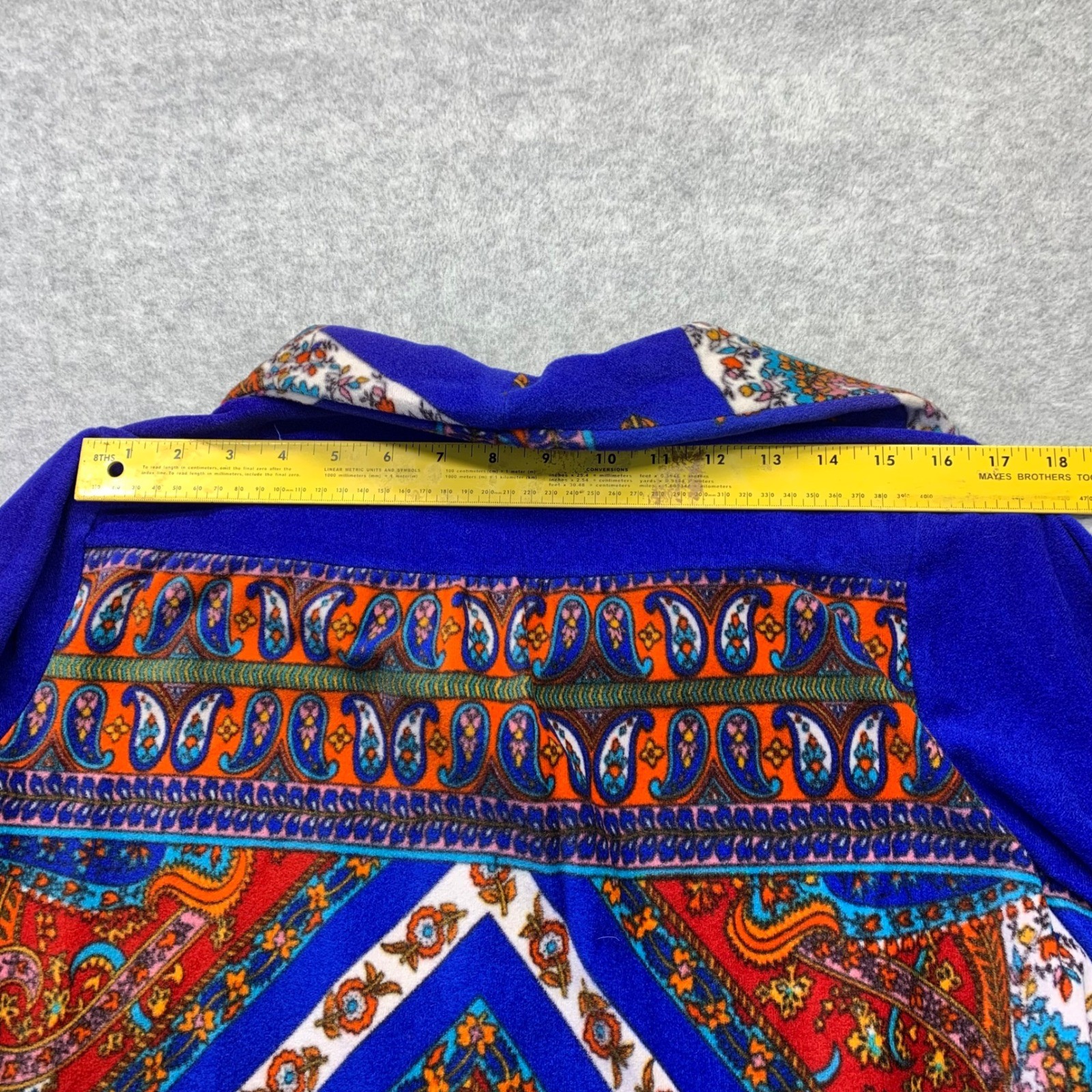 Vtg Plaza 9 Blue Psychedelic Paisley Geometric Velour Robe House Dress 70s Sm/Md