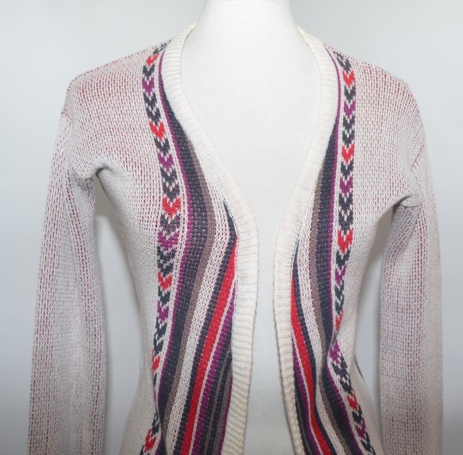 EUC Designers Closet Billabong Ivory Multi Color Open Knit Cardigan Womens S
