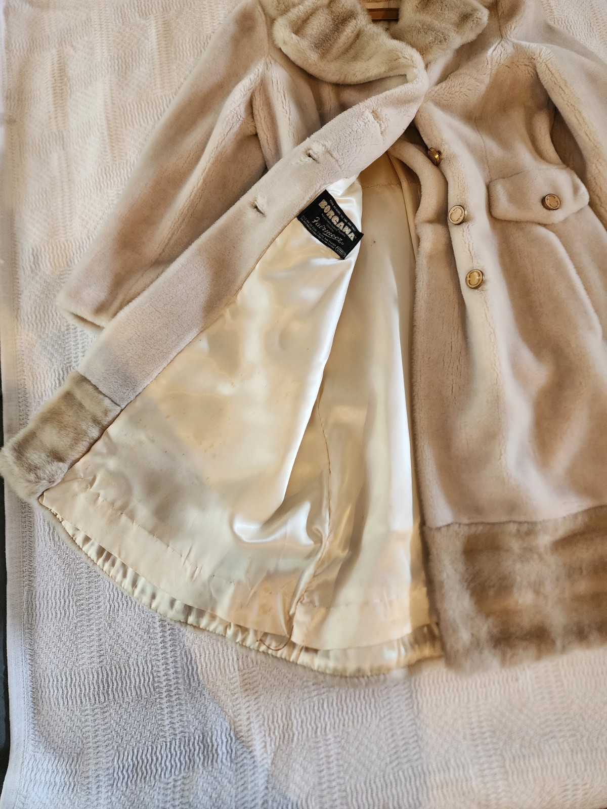 Borgana Beige Brown Faux Fur Women’s Vintage Coat Double Breasted