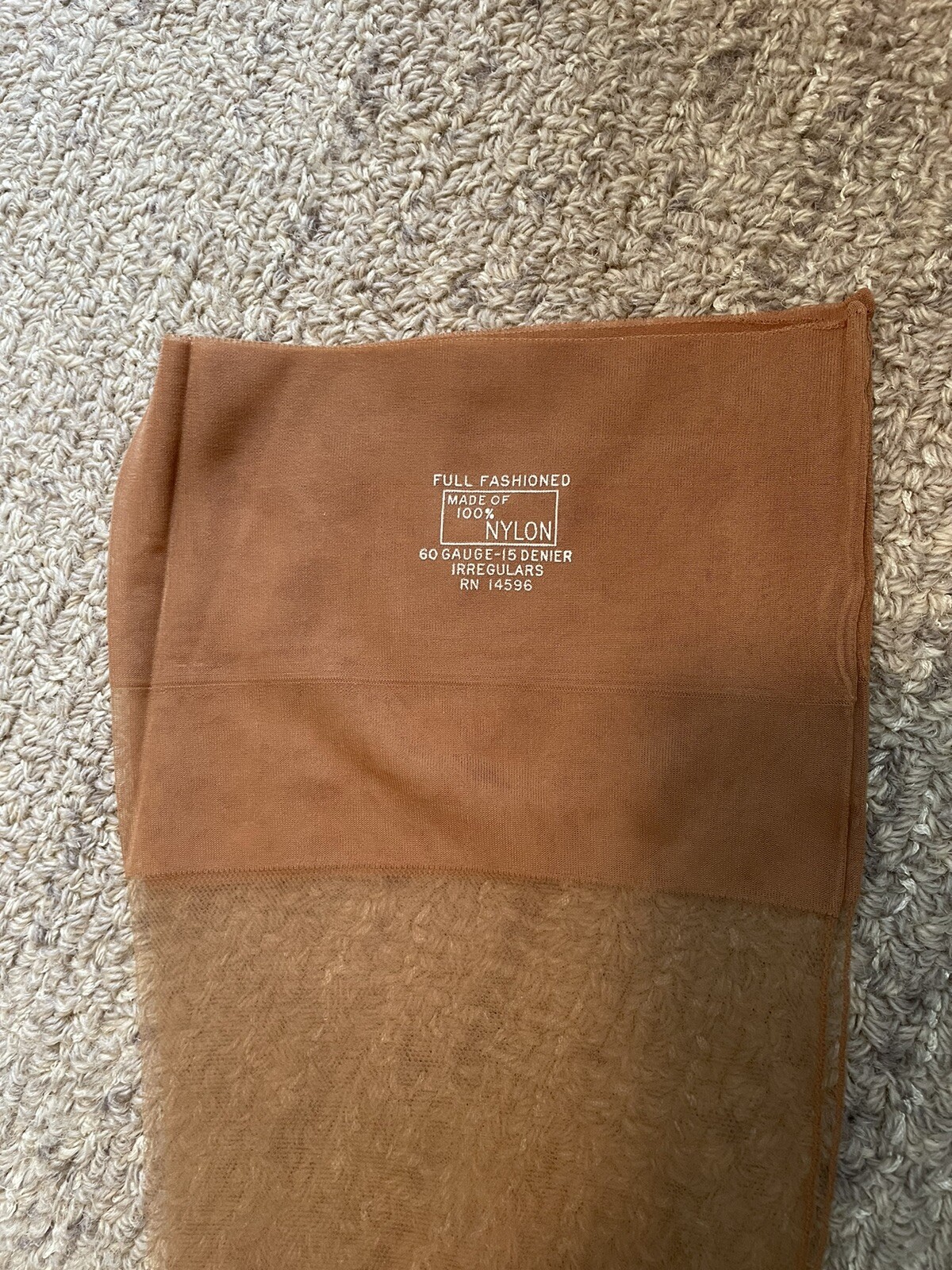 1 Pair Vintage Full Fashioned Nude Garter Stockings 9 1/2 Seamed Mesh