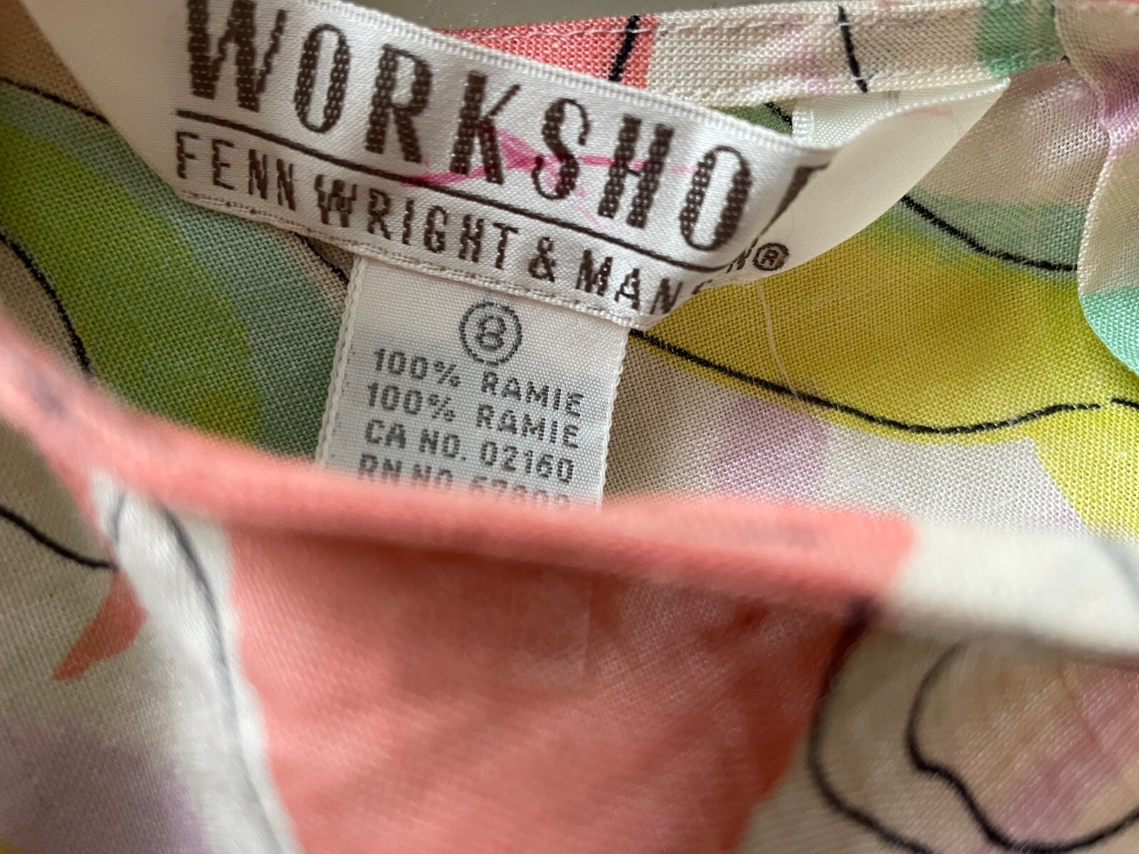 Vtg 80’s Workshop Fenn Wright Ramie Shoulder Padded Floral Blouse Size 8 Medium