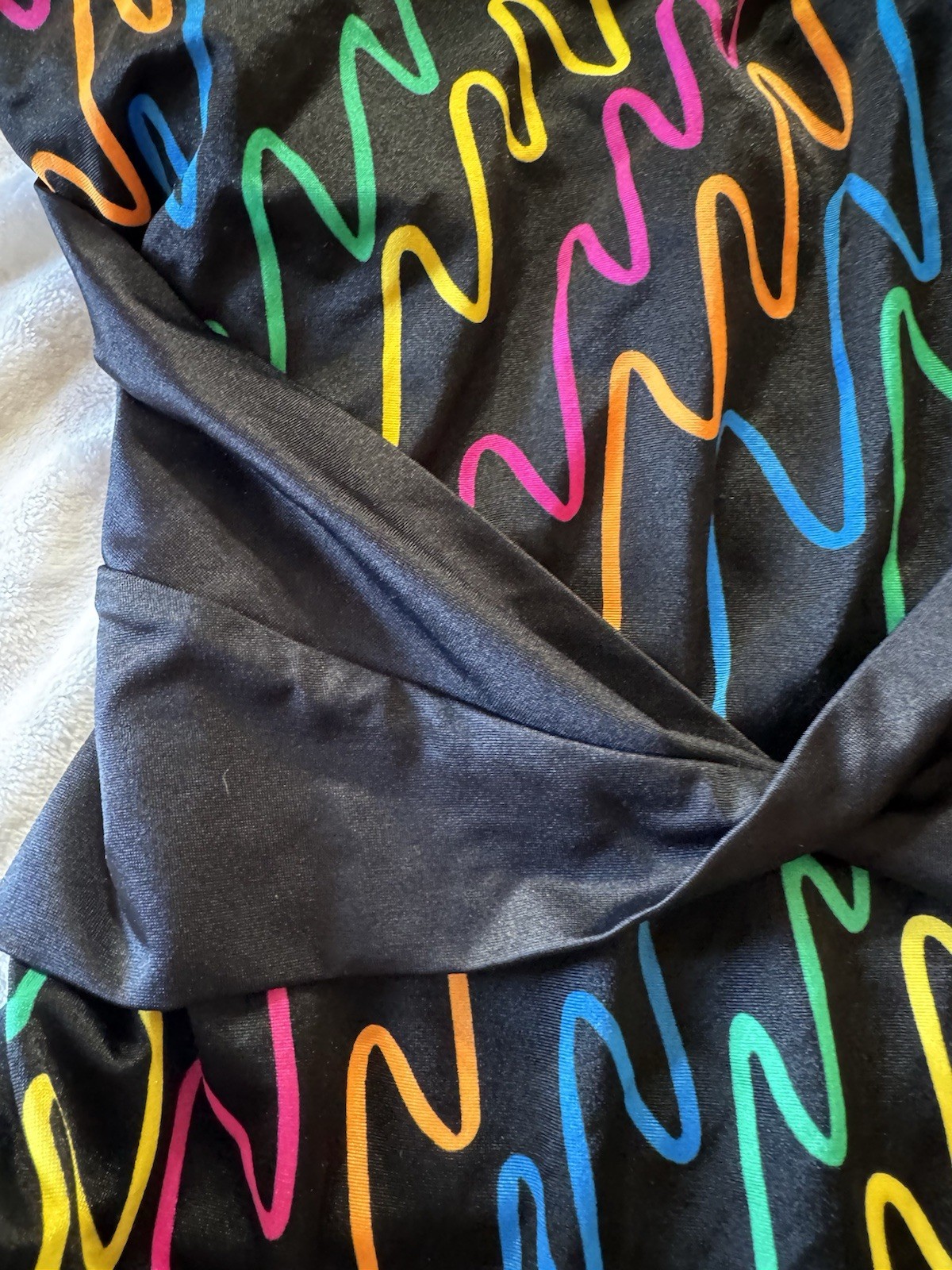 VTG 80s Rose Marie Reid Neon Crayon Scribbles Belt Swimsuit Retro Size 38 M/L