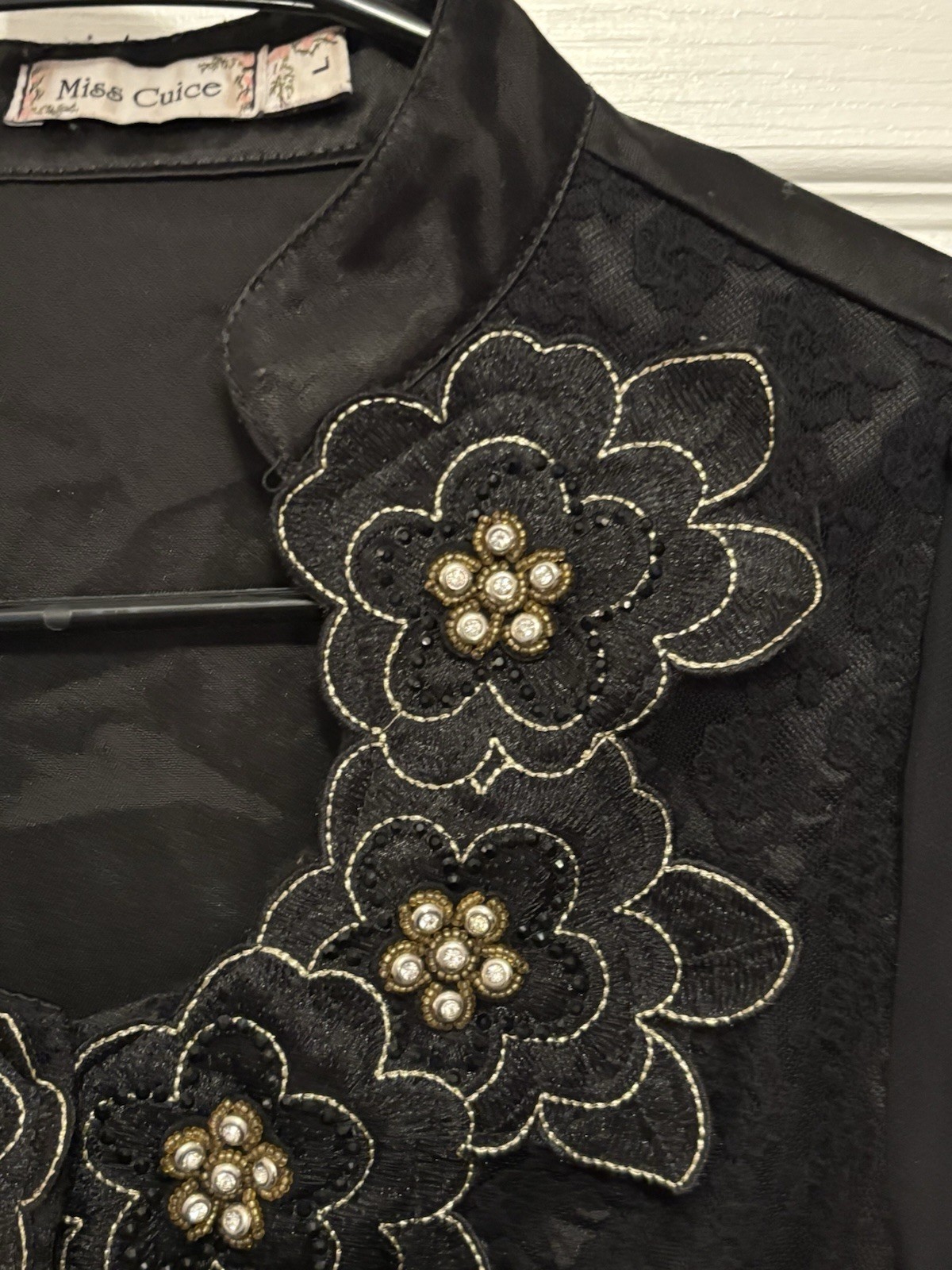Vintage Victorian Black Jacket Embellished Lace Blouse Appliqué Beads Sequins