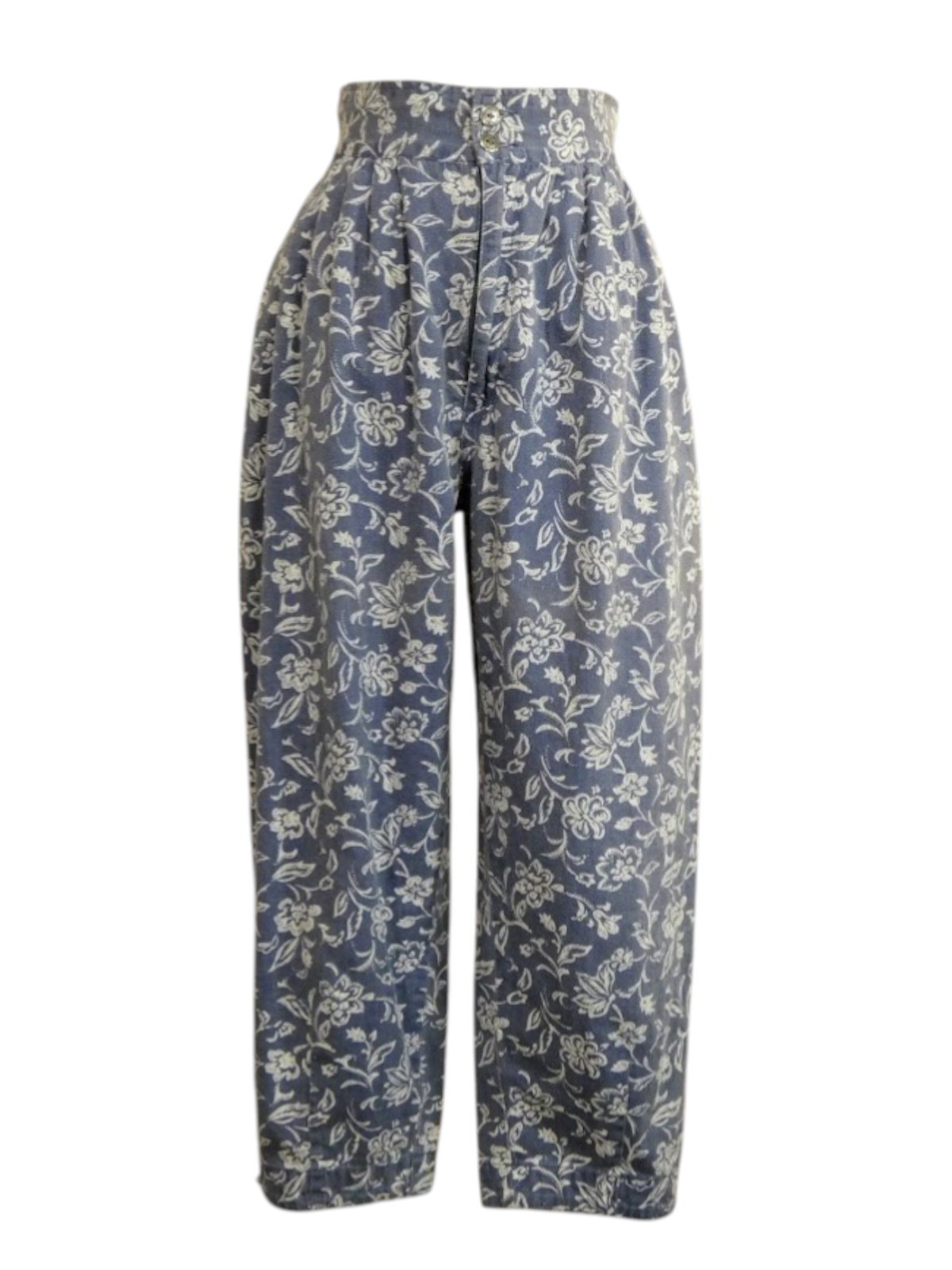Vintage 80s Paris Sport Club High Waisted Floral Parachute Pants Chambray XS