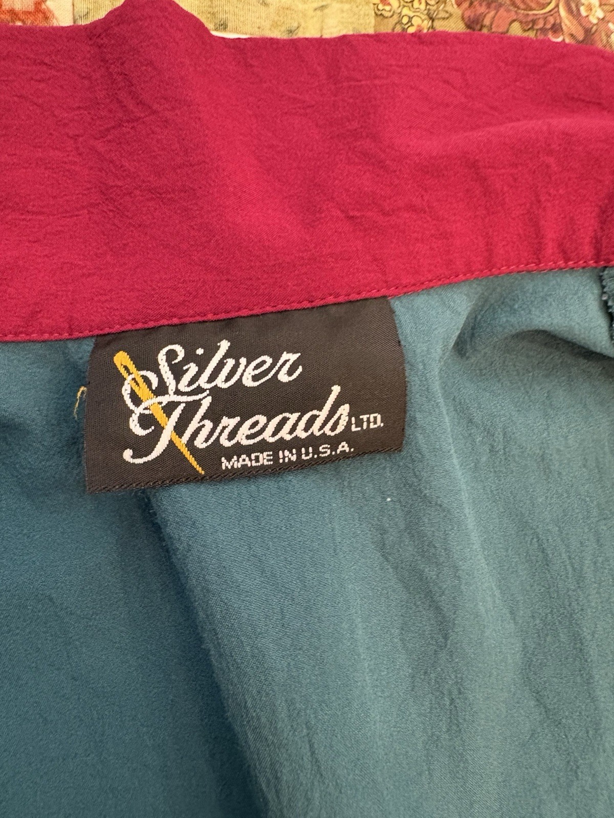 vintage Silver Threads Ltd. button-up shirt vibrant teal and paisley pattern