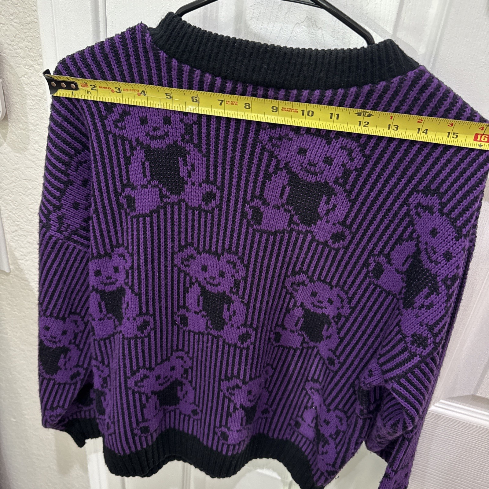 Vintage 1980s Adele Knitwear Teddy Bear Sweater Purple & Black Made in USA
