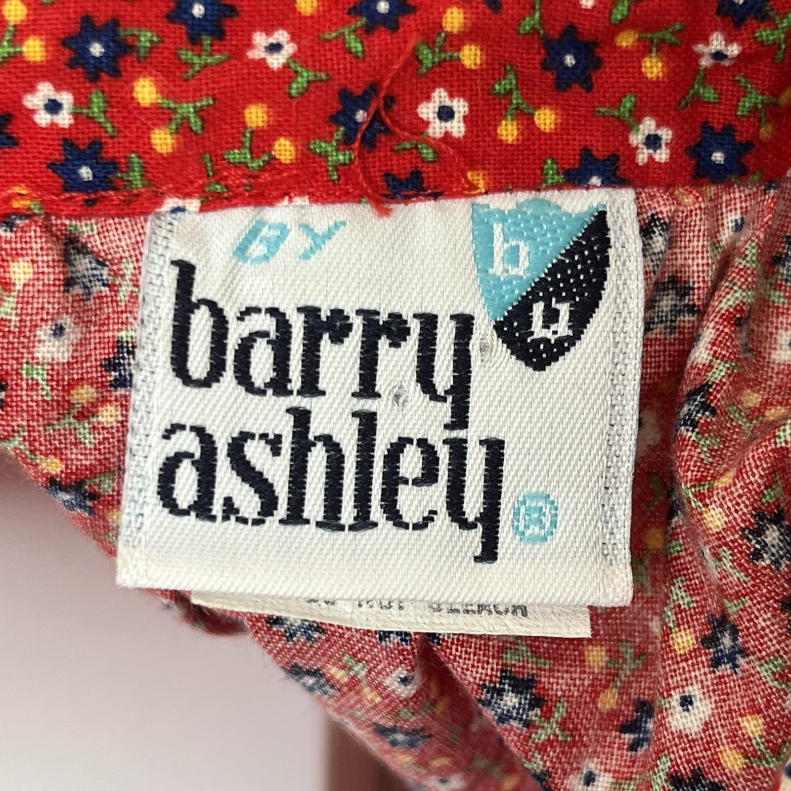 Vintage Barry Ashley Blouse Short Sleeve Red Floral Print Colorful