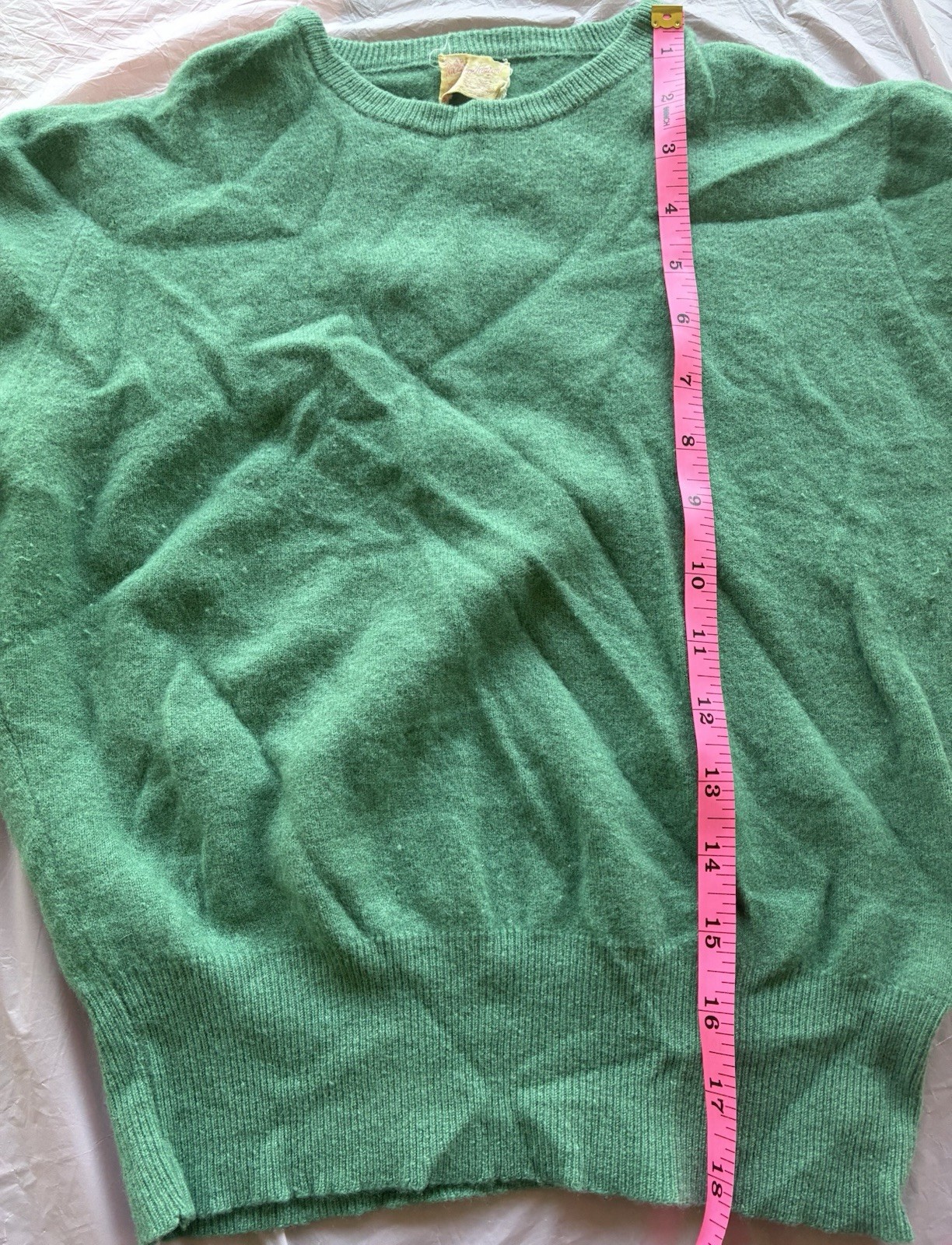 Women’s Vintage 50s Green Cashmere Blend Knit Short Sleeve Pullover Sweater Sz S