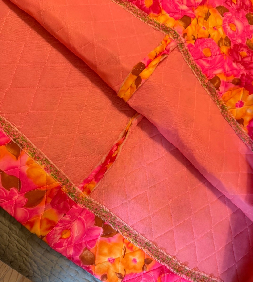 Vintage Custom Pink Yellow Quilted Floral Maxi Skirt-XS/S