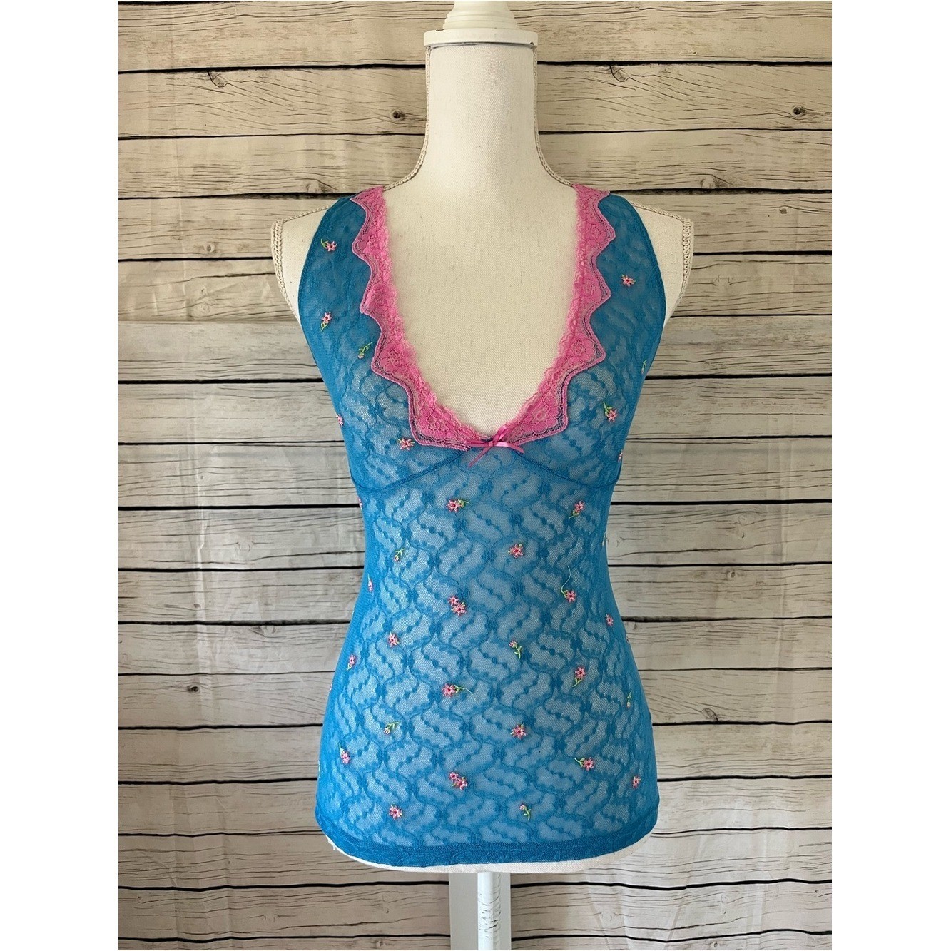 Vintage Victoria’s Secret Blue And Pink Lace Top