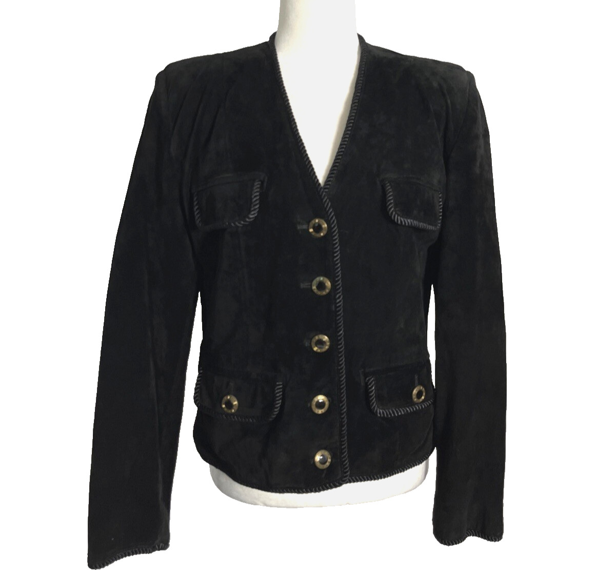 Vtg Evan Davies Suede Button Front „Chanel Old Money” Look Jacket Black Sz 6