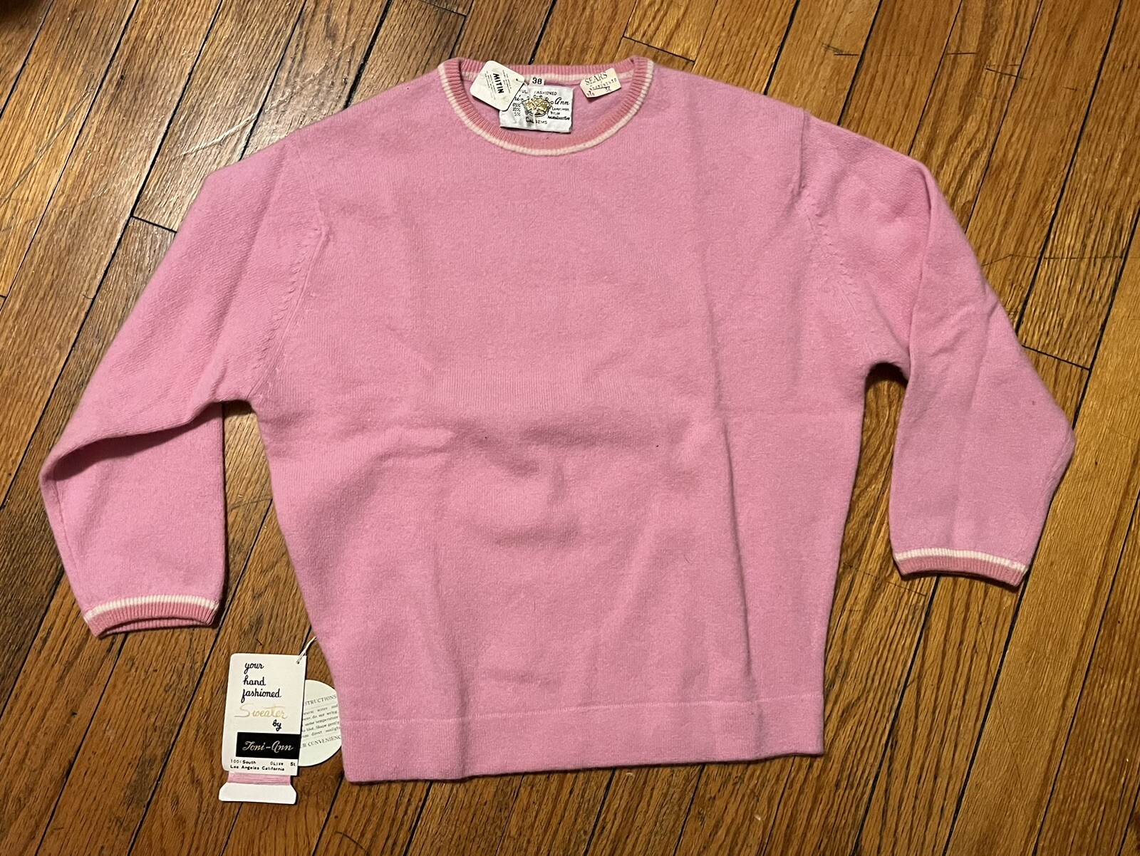 VTG Sears Toni-Ann Sweater Pink Dead Stock NWT Wool Nylon