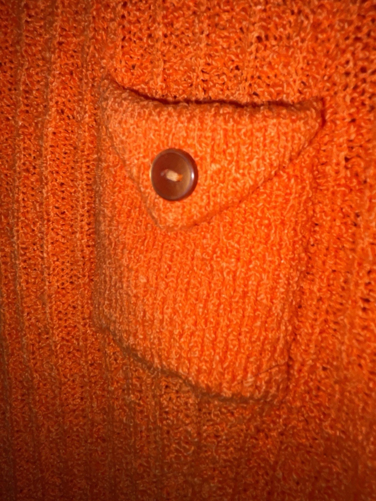 Vintage Handmade Orange Knit Collared Shirt Women’s Retro Short Sleeve Pocket