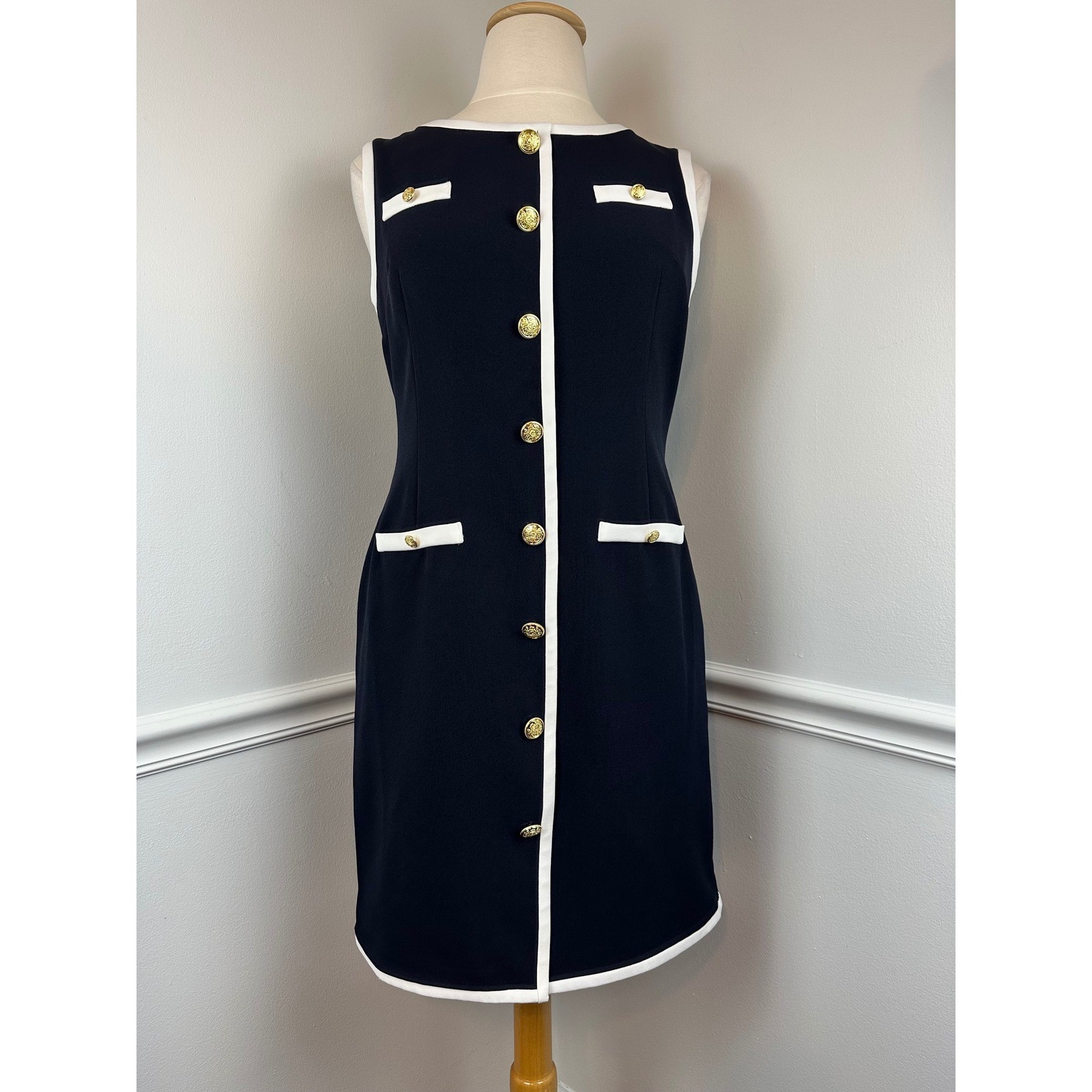 PRESTON & YORK Navy Blue & White Sleeveless Sailor Dress Gold Buttons NWT | 14