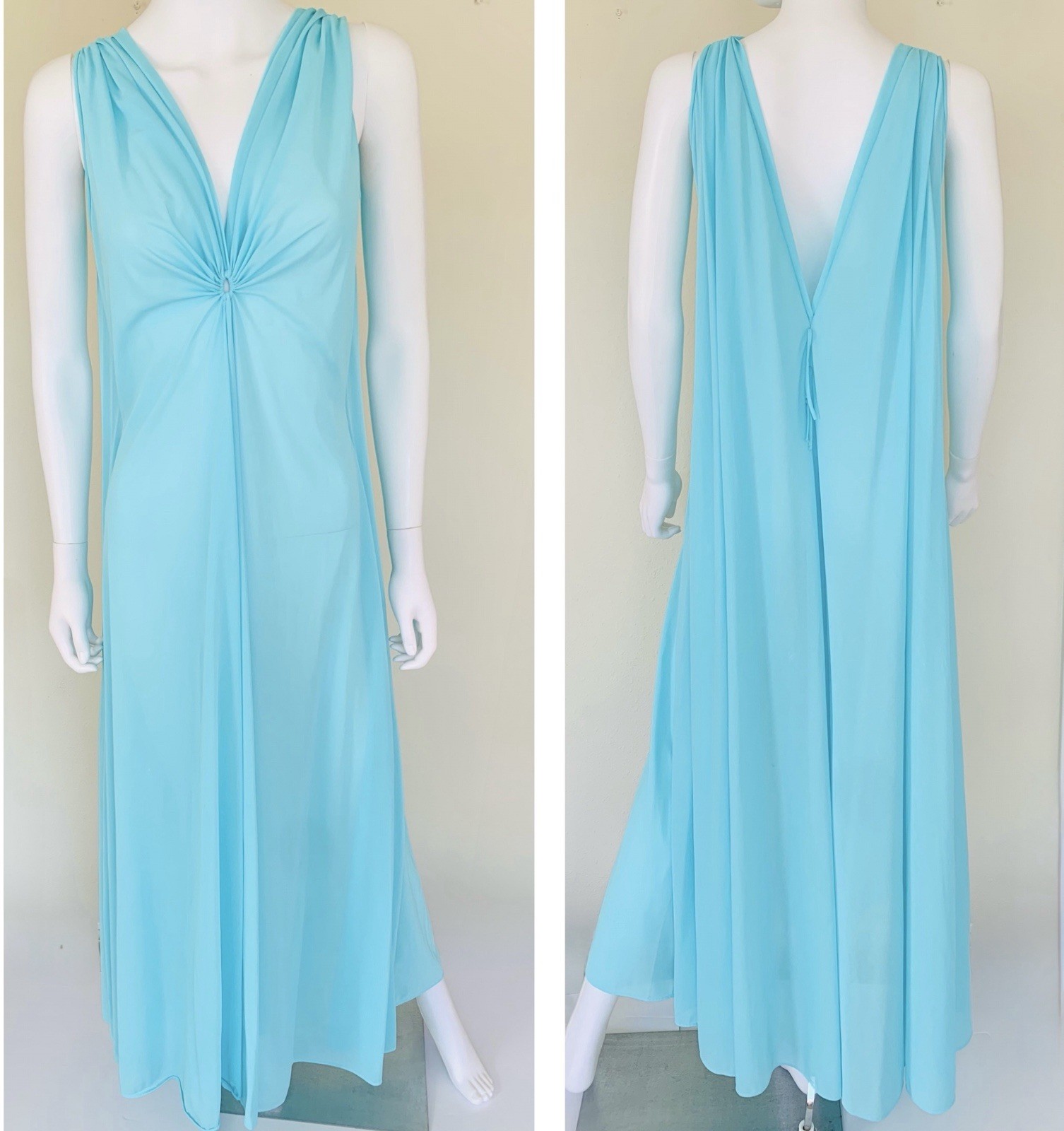 LUCIE ANN vintage 1960s 70s Gold Label KEYHOLE Maxi Dress Nightgown Gown blue S