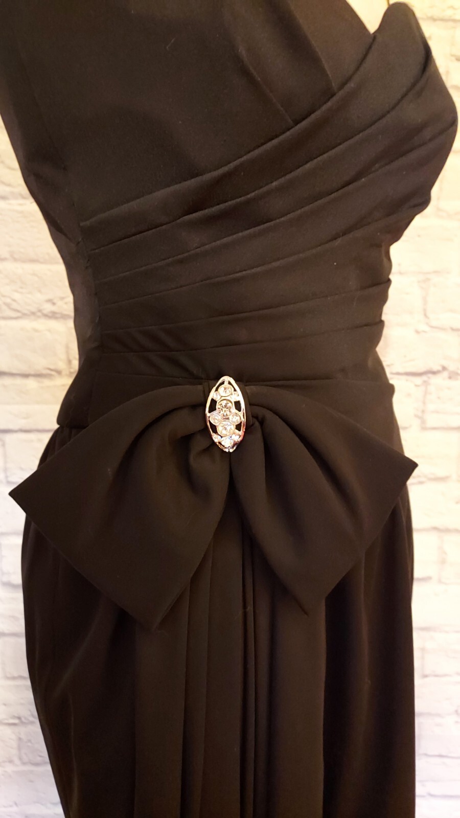 Vintage A.J. Bari Black Strapless Bow Rhinestone Embellished Cocktail Dress 5/6